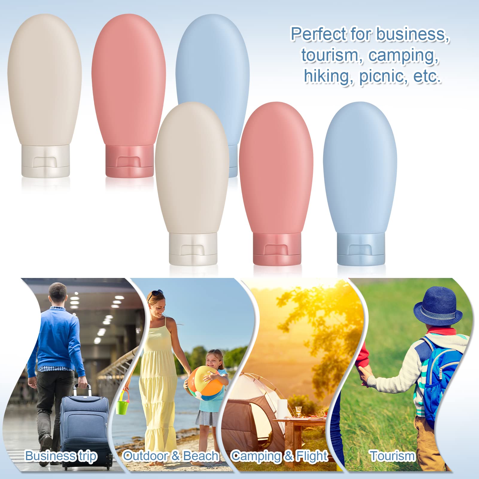 DesertCreations 6-Piece Travel Bottles Set - Leak Proof & Refillable Squeezable Containers for Toiletries, Shampoo, Soap & Body Wash (60ml) - Perfect for Air Travel, Camping & Gym Essentials