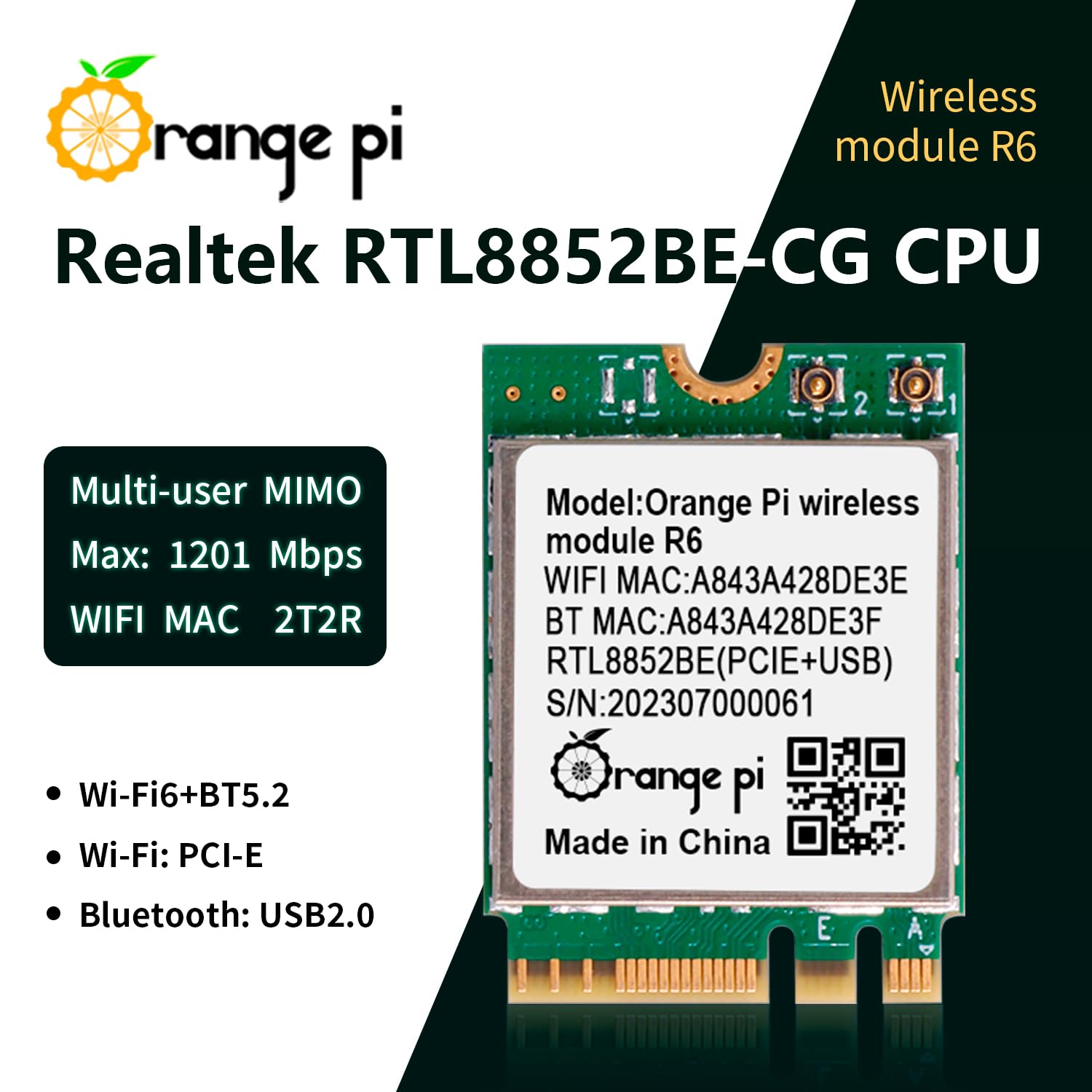 5 Plus Wireless Module R6 - PCIe WiFi 6 & Bluetooth 5.2 Network Adapter for Orange Pi 5 Plus | High-Speed Dual-Band Gaming & IoT Connectivity