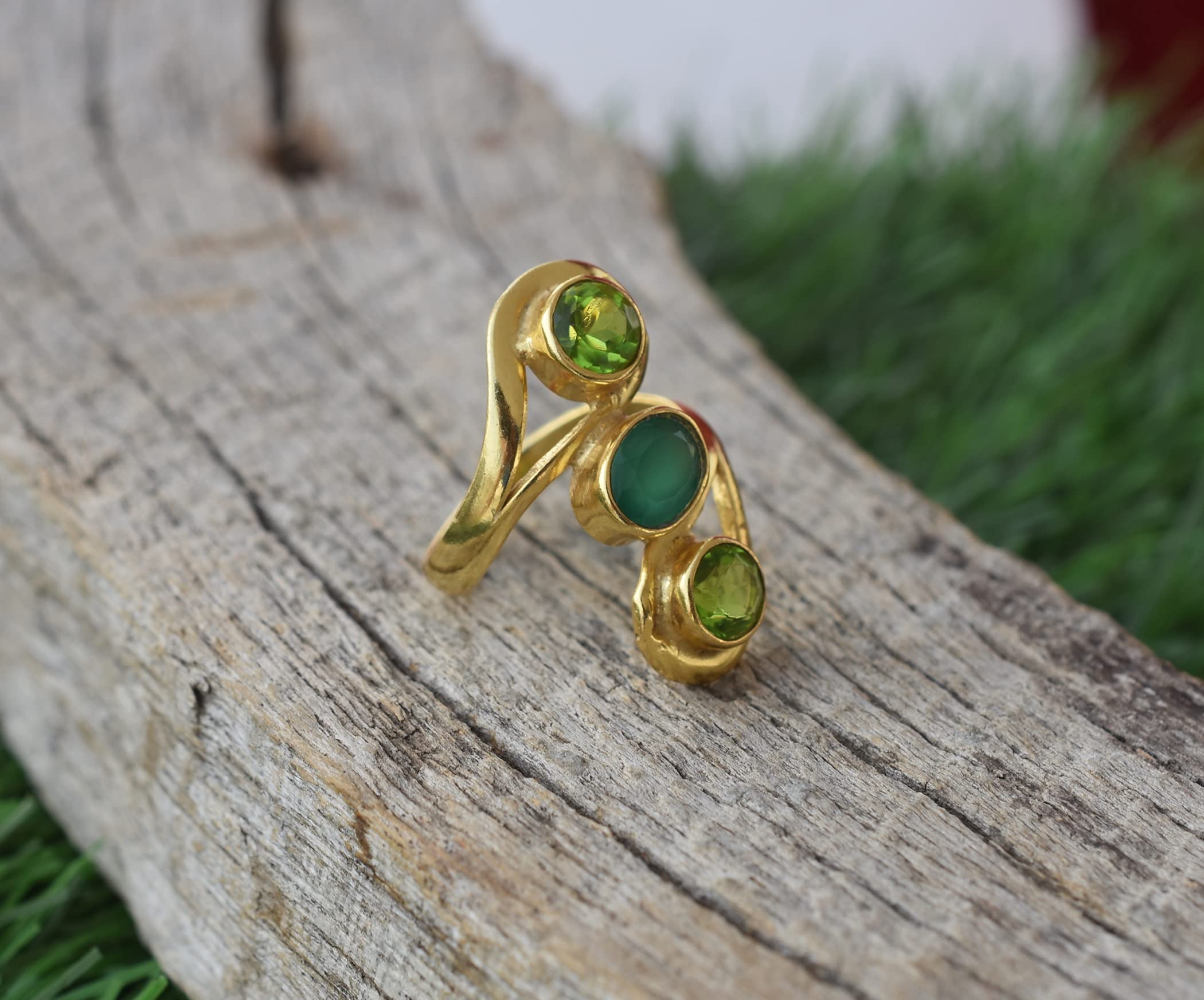 Veracity Jewelry 18K Gold Plated Peridot & Green Onyx Ring for Women - Handmade Multi Gemstone Statement Ring - Elegant Gift for Her | Perfect for Weddings, Parties & Special Occasions