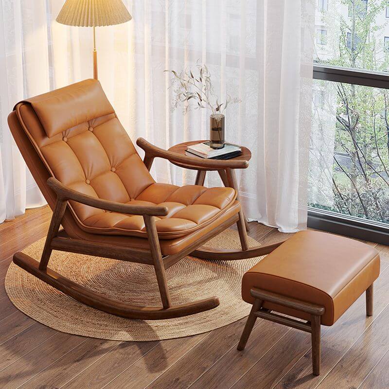Ergonomic Wood Rocking Chair with Ottoman - Comfortable Couch for Living Room, Nursery & Porch - Perfect for Relaxing, Nursing & Reading