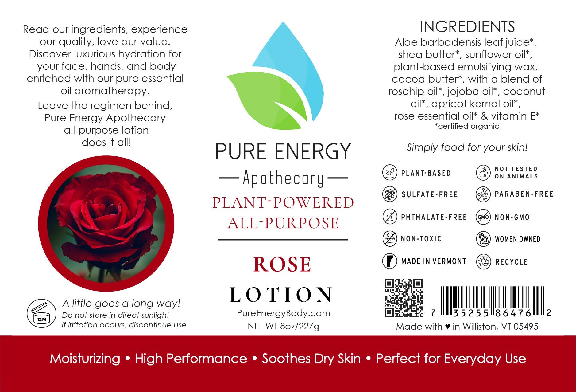 Organic Rose Hand & Body Lotion - 8oz | Hydrating Moisturizer for Dry Skin | Perfect for Daily Use, Spa Days & Gift Sets