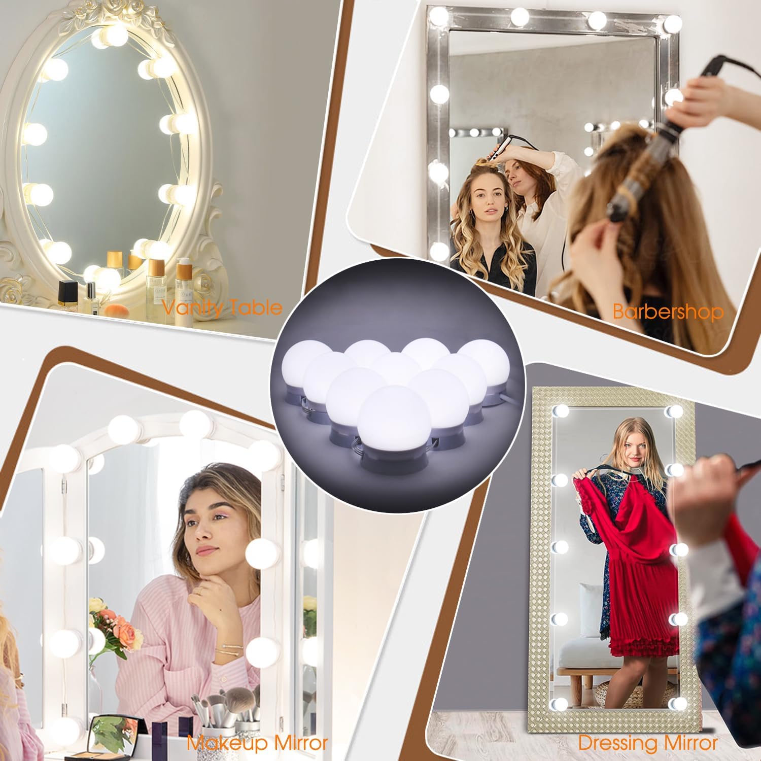 Hollywood Style LED Vanity Mirror Lights Kit - 10 Bulbs with 3 Color Adjustable (1.77