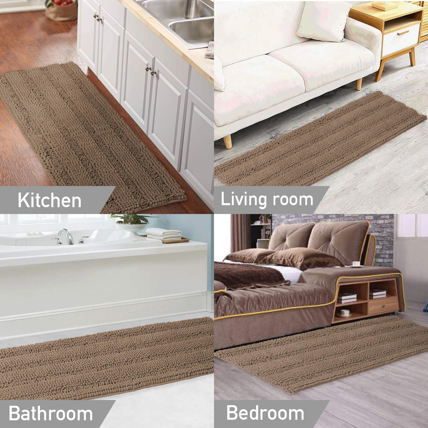 Turquoise Chenille Bathroom Runner - Extra Long Non-Slip Absorbent Shaggy Rug for Bathroom, Kitchen & Living Room - Soft Plush Bath Mat for Shower, Vanity & High Traffic Areas - 47