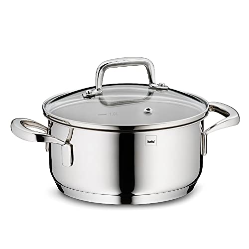 Premium 1 QT Stainless Steel Sauce Pot with Glass Lid - 18/10 Silver Cookware for Perfect Heat Distribution | Steam Outlet Valve & Secure Folded Edge | Ideal for Sauces, Soups & Melting Chocolate | Flavoria Collection