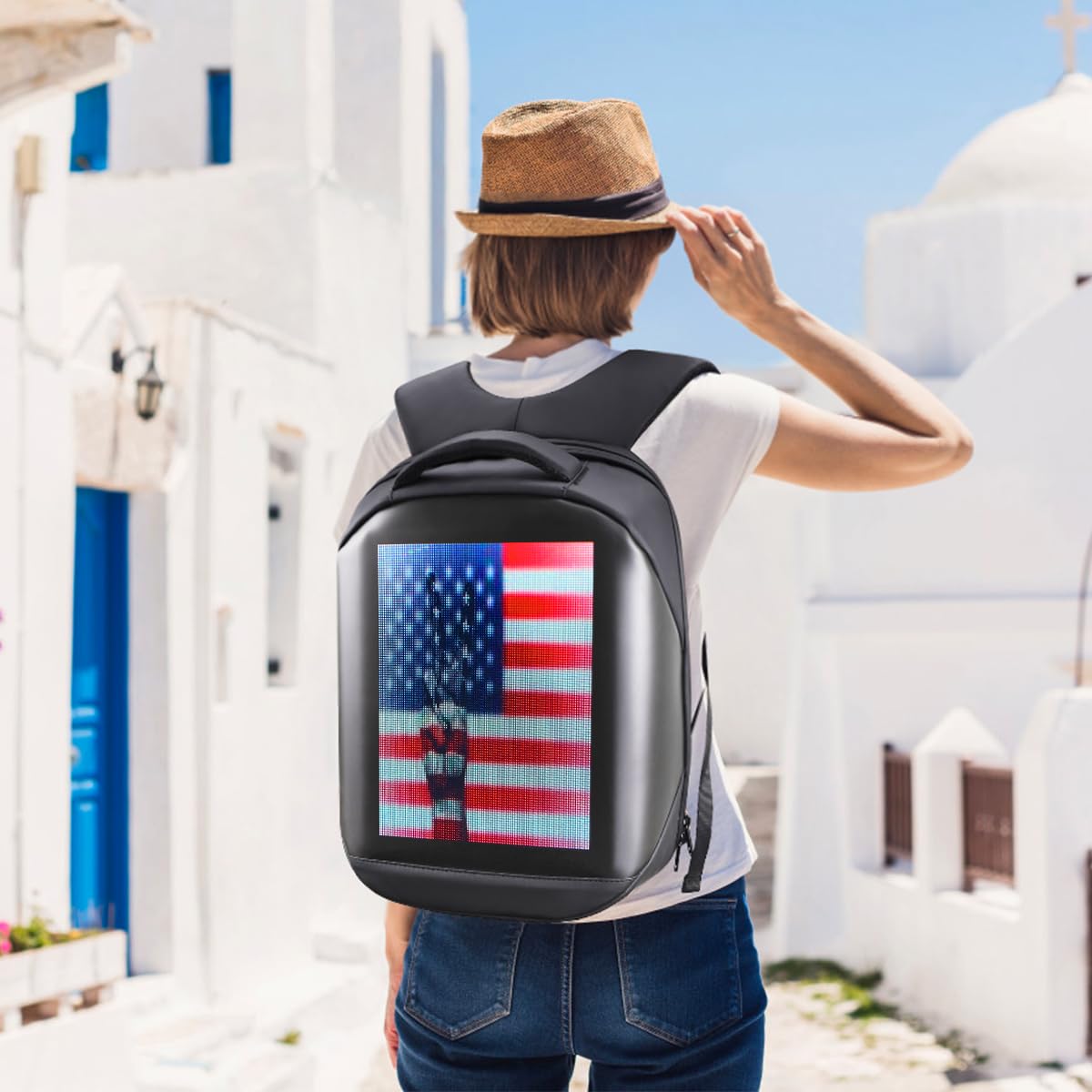 Programmable LED Backpack with HD Color Screen - 15.6 Inch Waterproof Laptop Backpack with App Control for Travel, Motorcycle Riding, and Night Cycling - Perfect for Commuters, Students, and Tech Enthusiasts