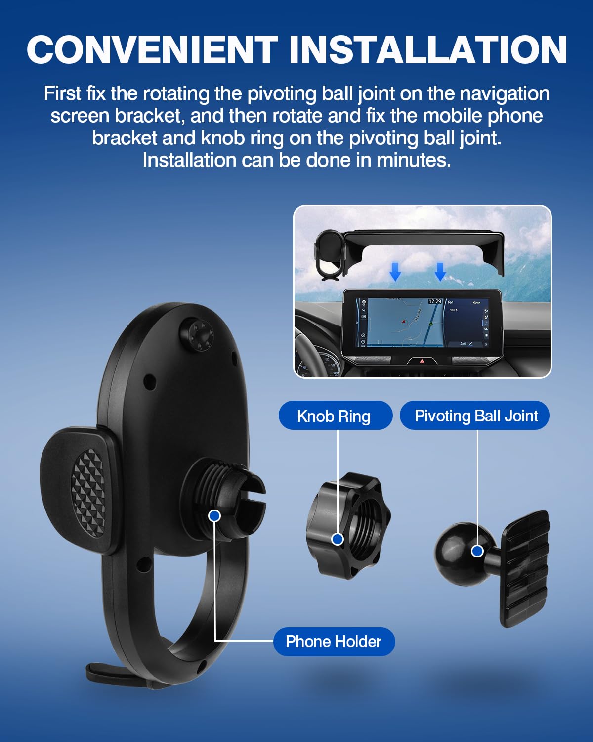 360° Rotating Car Phone Mount Holder for Toyota Venza 2021-2024 | 12.3