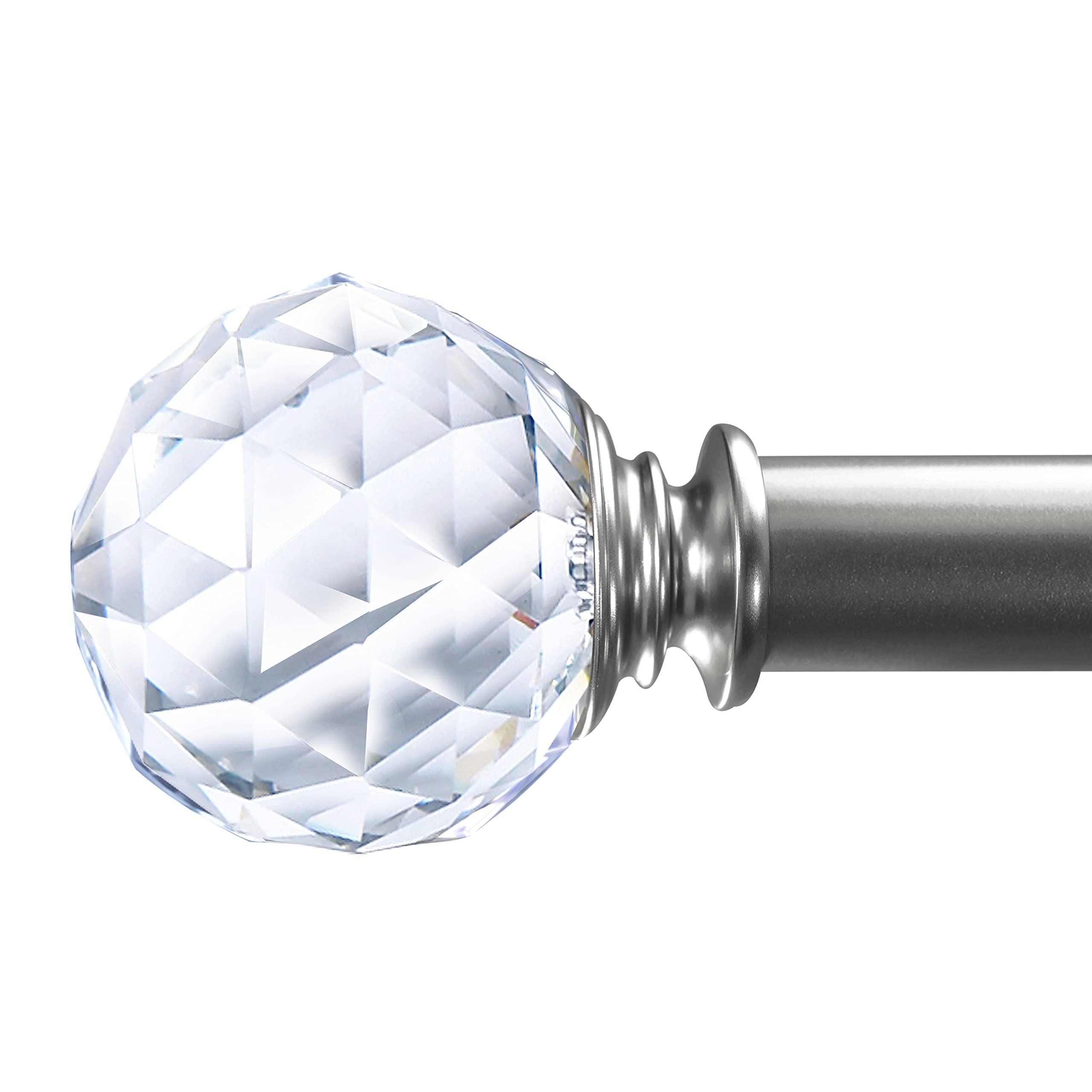 1 Inch Adjustable Window Curtain Rod 36-72 Inches with Crystal Diamond Ball Finials - Single Rod for Living Room, Bedroom, Dorm (Antique Nickel Finish) - Perfect for Sheer & Lightweight Curtains
