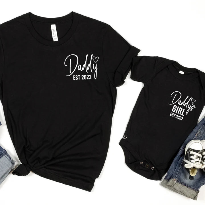 CLR Daddy & Daddy's Girl Matching Black T-Shirt & Baby Vest Set - Father Daughter Outfits for Family Photos & Special Occasions