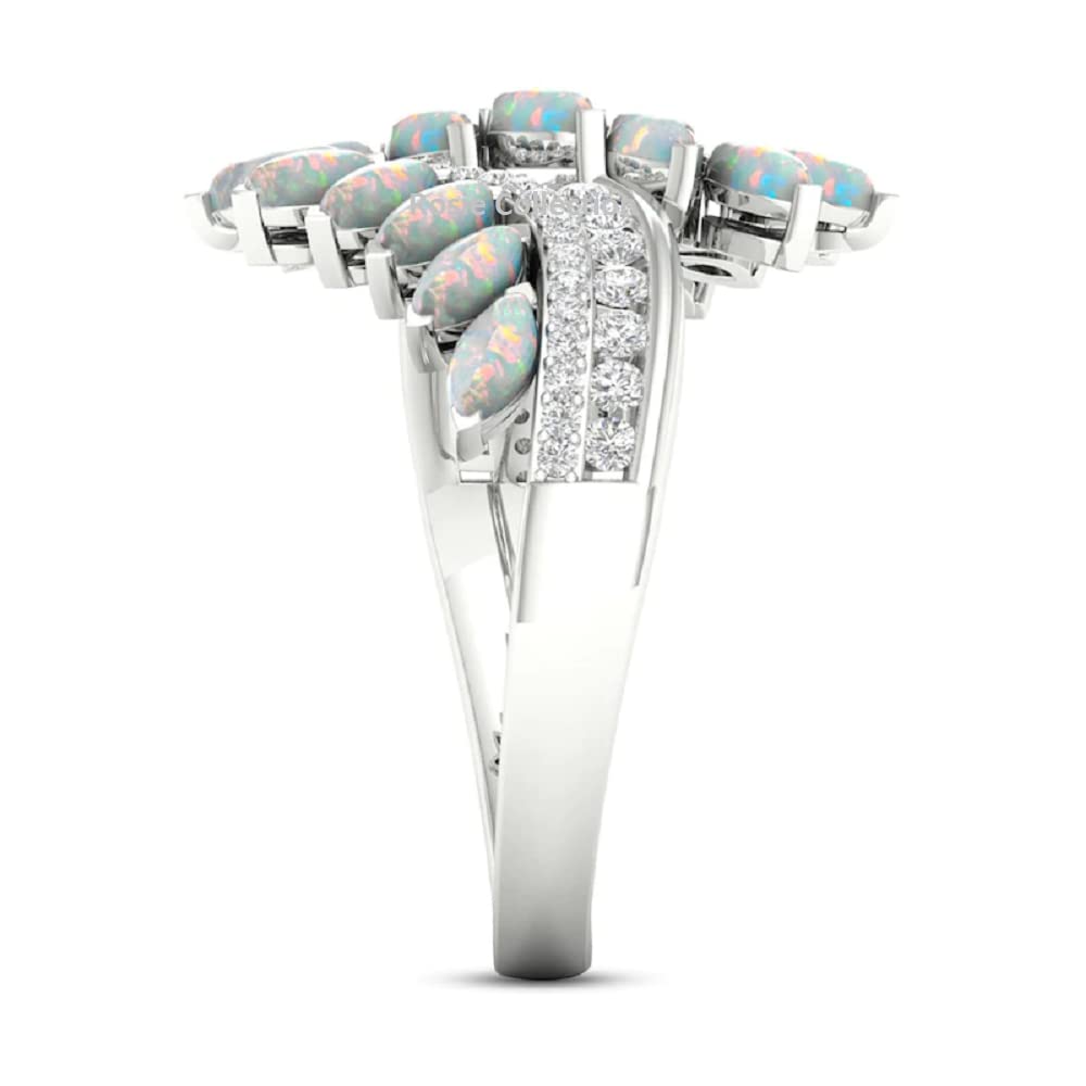 Opal Bypass CZ Engagement Wedding Ring for Women - 925 Sterling Silver 14K White Gold Plated - Perfect for Proposals, Anniversaries & Bridal Jewelry