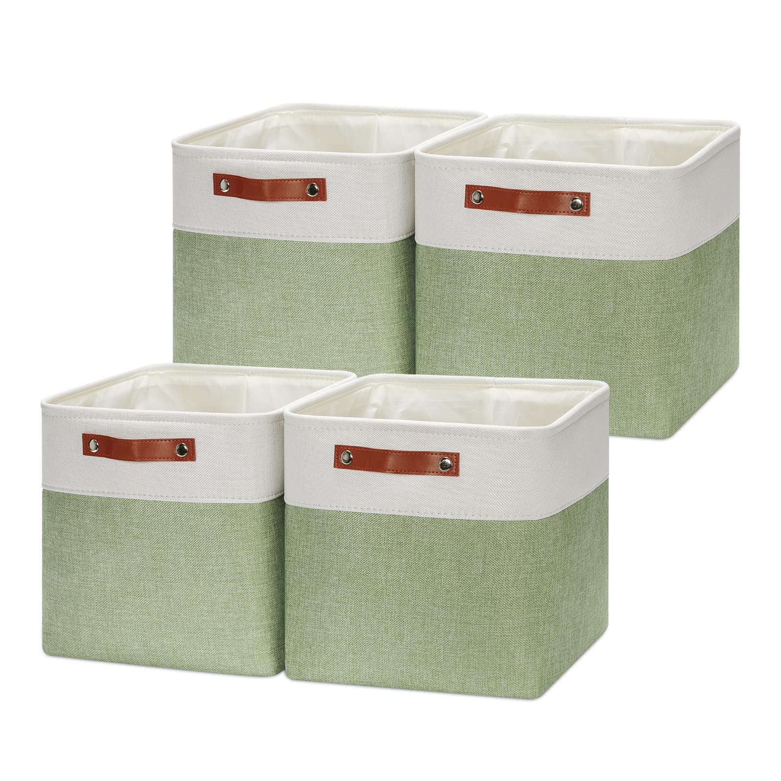 HNZIGE 4-Pack Fabric Storage Cubes - 12x12 Inch Decorative Organizer Bins for Shelves, Kids Toys, Pet Supplies | Versatile Home & Office Storage Solutions (Green & White)