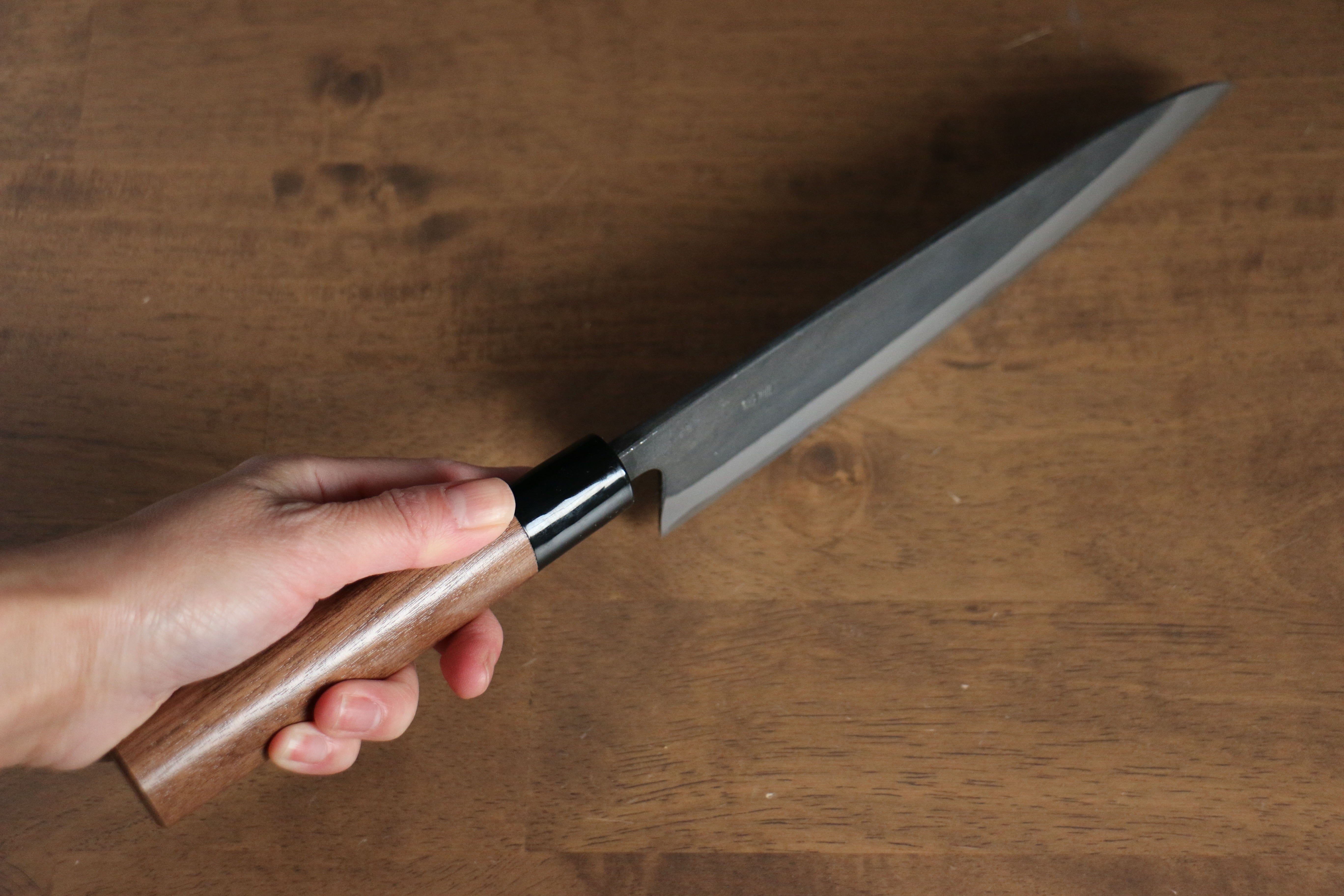 Premium Nao Yamamoto Blue Steel Kurouchi Gyuto 210mm Japanese Chef Knife with Walnut Handle - Perfect for Sushi, Meat Slicing & Professional Kitchen Use