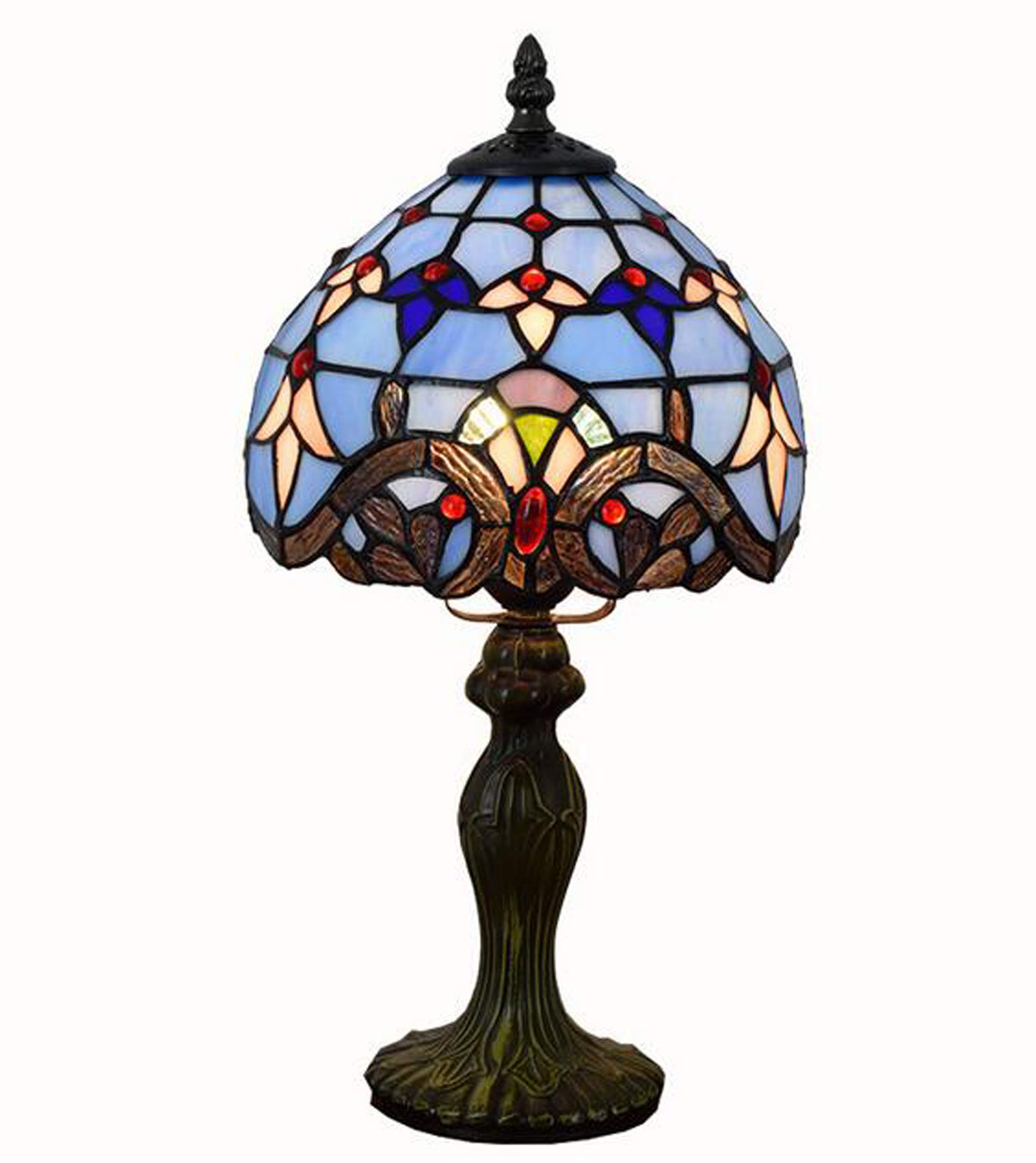 Blue Baroque Tiffany Style Table Lamp - 8 Inch Small Stained Glass Desk Lamp for Bedroom, Study & Office - Perfect for Reading, Decor & Ambient Lighting