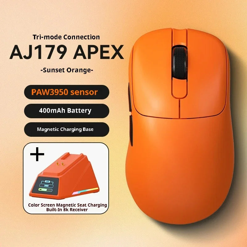 Ajazz AJ179 APEX 8K Wireless Gaming Mouse with Charging Dock - Ultra-Lightweight Ergonomic Design, RGB Lighting for PC & Laptop Gamers - Perfect for FPS, MOBA & Esports Gaming