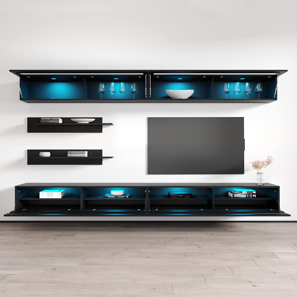 Modern Floating TV Stand with Storage & LED Lights - Wall-Mounted Entertainment Center Console for Bedroom & Living Room - 35