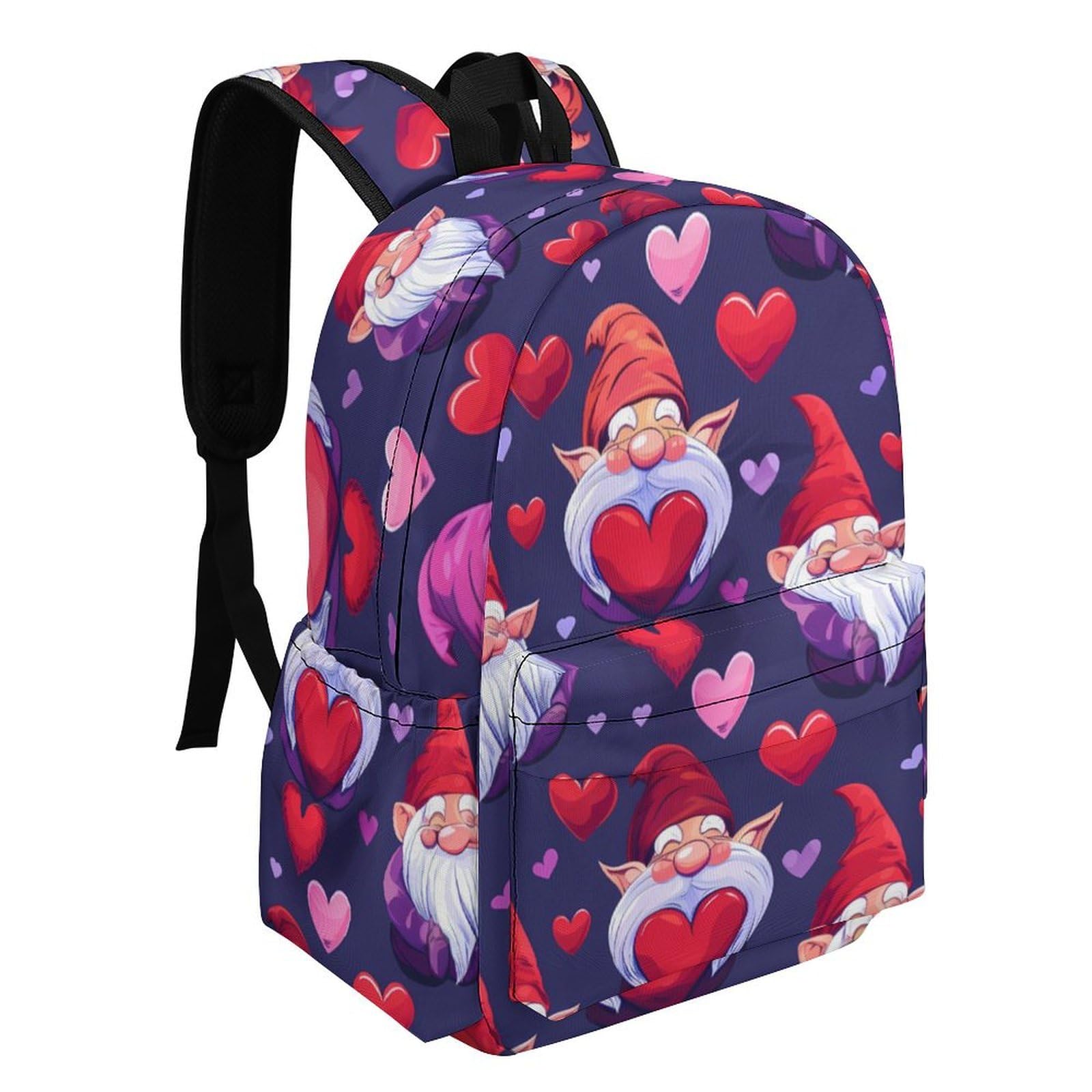 Gnomes Hearts Mini Backpack - Cute Shoulder Bag for Women & Men, Small Laptop Bag, Lightweight Travel Daypack - Perfect for School, Work, Travel & Daily Use