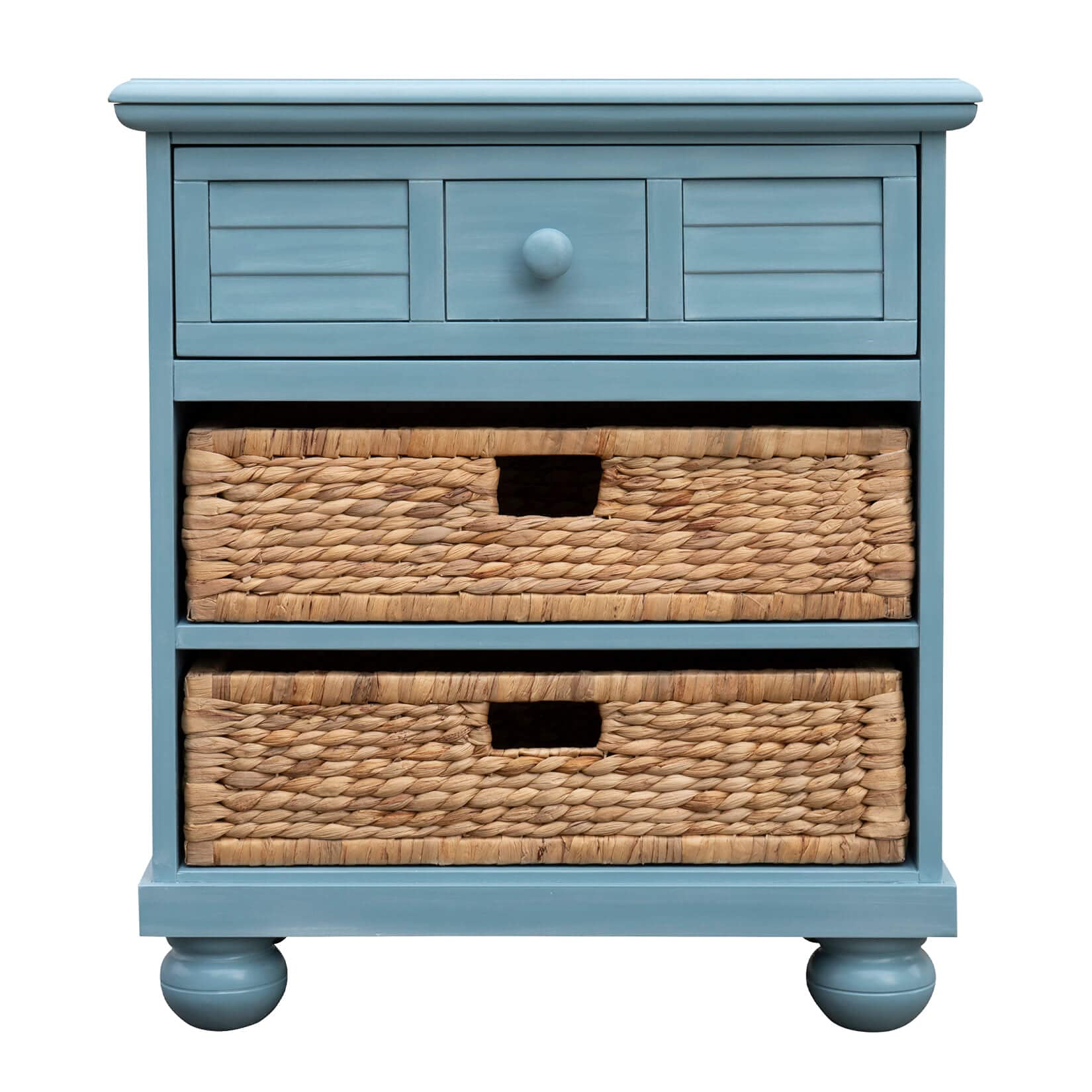 Sunset Trading Cool Breeze Nightstand with One Drawer & Two Baskets - Beach Blue Finish | Perfect for Bedroom, Guest Room or Beach House Decor