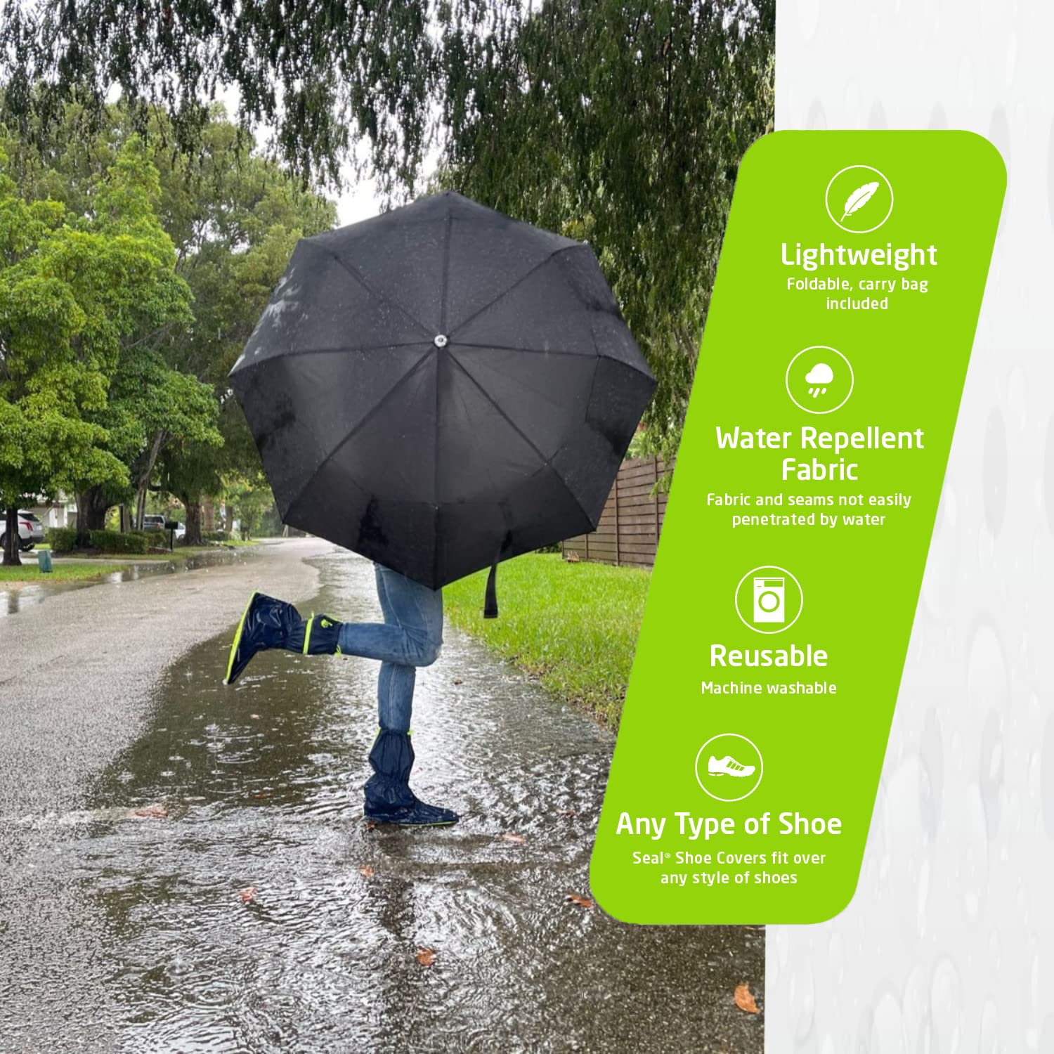 SEAL Waterproof Shoe Covers - Reusable Slip-Resistant Rain Boots with Large Zippers for Men & Women | Perfect for Hiking, Commuting & Outdoor Activities in Rain, Mud & Snow