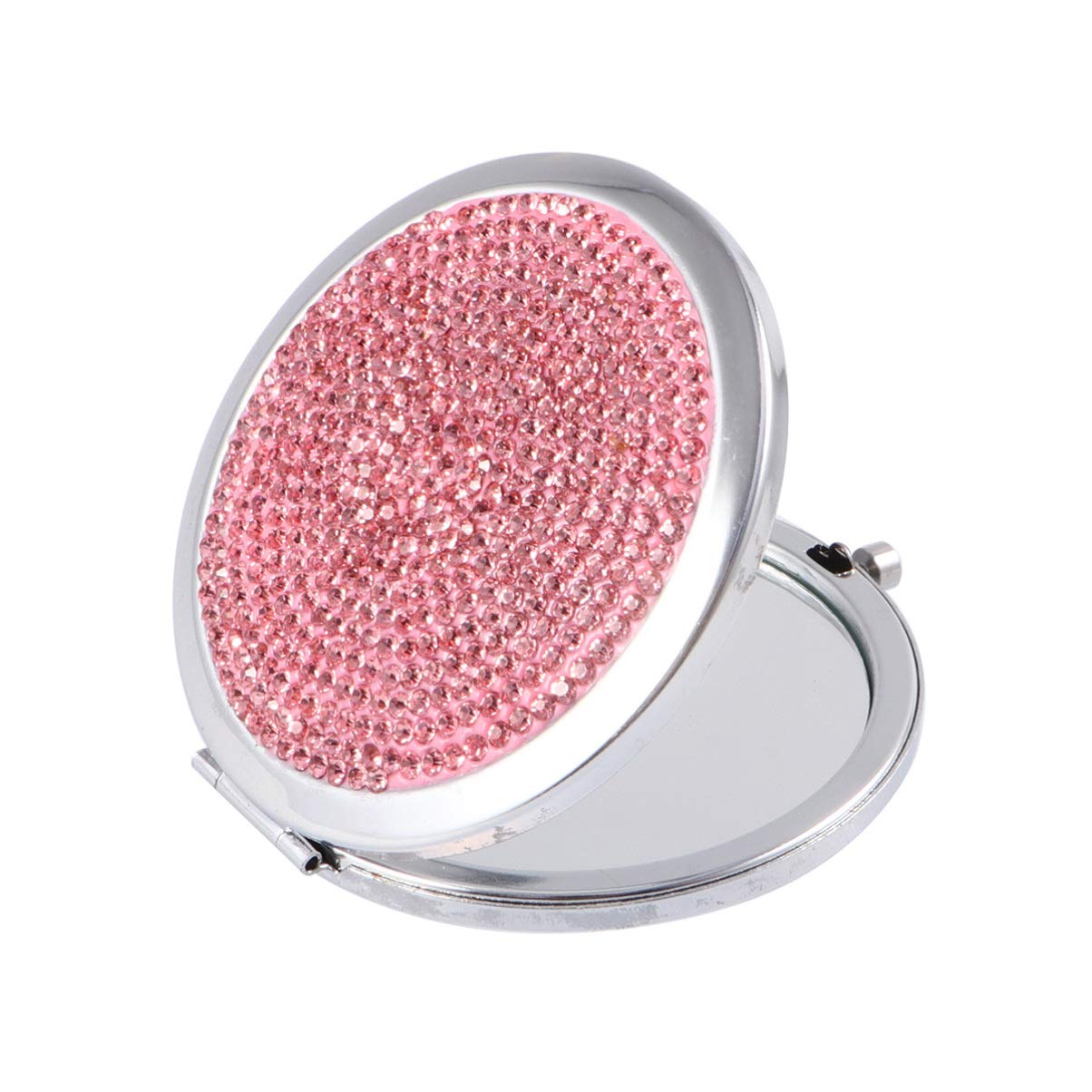 FRCOLOR Rhinestone Folding Handheld Mirror - Double Side Travel Makeup Mirror with Round Design, Perfect Gift for Women & Girls | Great for Home Vanity, Travel Cosmetics & Purse Organization