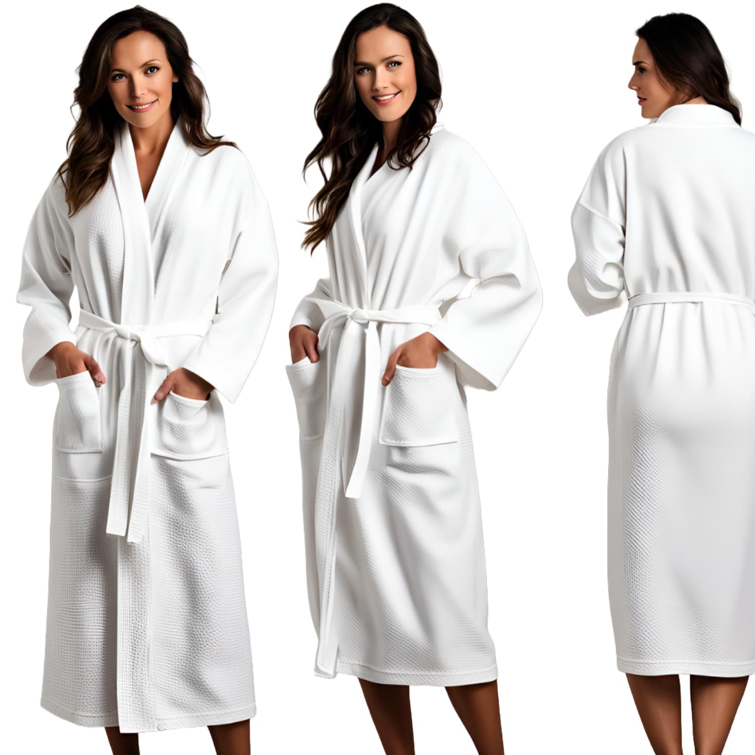 Premium Turkish Cotton Blend Waffle Bathrobe for Men & Women - Soft Spa Robe for Sauna, Turkish Bath, Home Relaxation - Athena White (Medium) - Perfect for Lounging, Hotels & Luxury Self-Care Moments