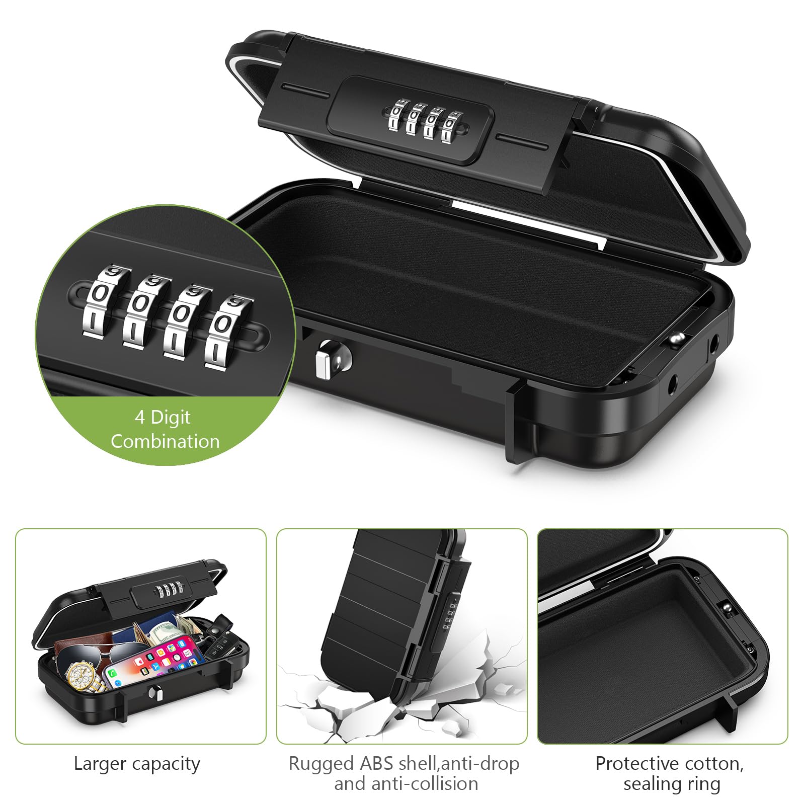 KeeKit Portable Safe Box with Combination Lock - Waterproof Key Storage for Home, Car, Travel & Outdoor | Secure Personal Belongings at Beach, Camping & Daily Use