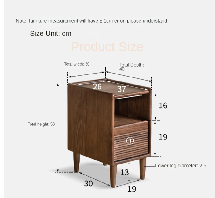 Solid Black Walnut Wood Nightstand with Narrow Design - Perfect for Small Bedrooms, Apartments & Modern Home Decor
