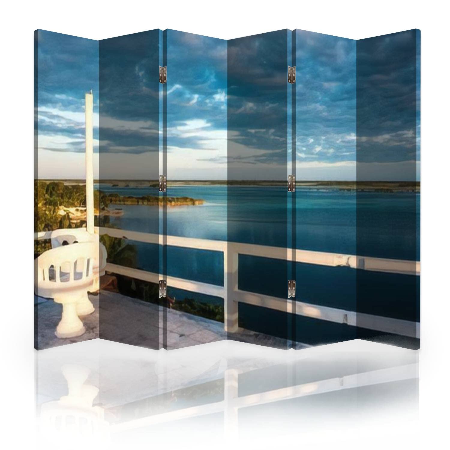 6-Panel Canvas Room Divider Screen - Sunset at Laguna Bacalar Mexico Art Print - Folding Privacy Partition for Bedroom, Office & Living Space | Home Decor & Room Separator