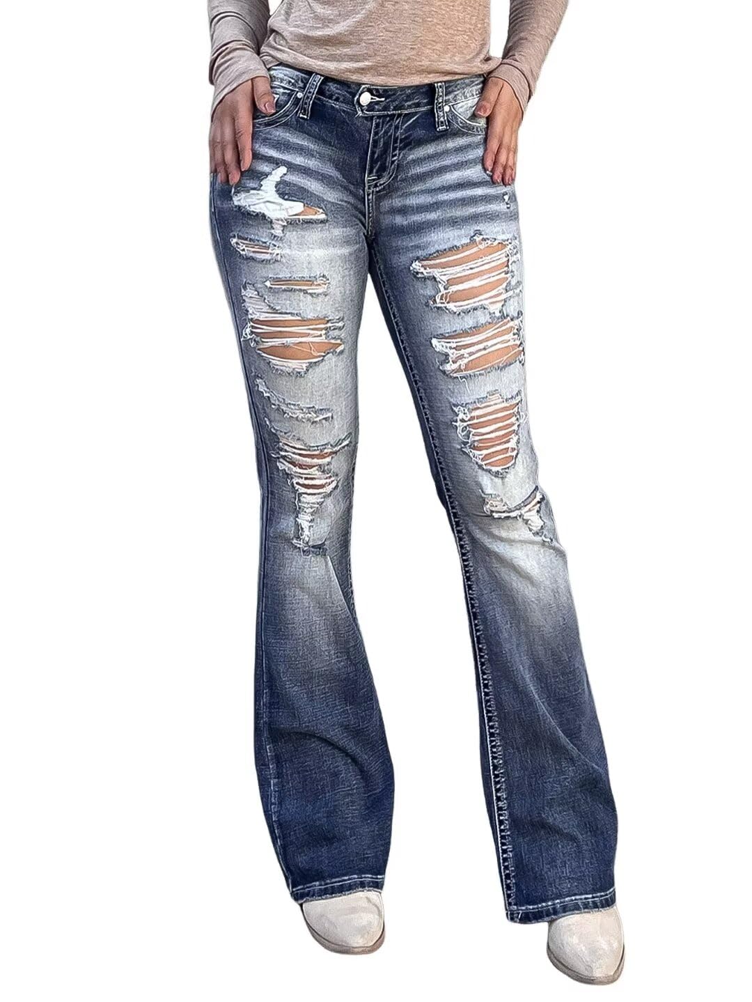 Flamingals Women's Ripped Bootcut Jeans - High Stretch Distressed Denim for Casual Outfits