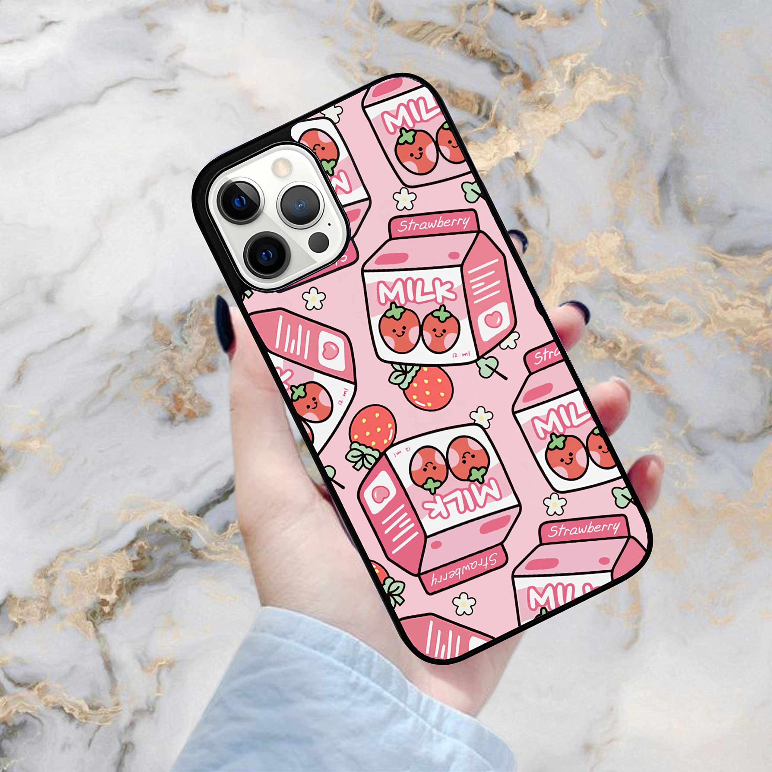 Japanese Strawberry Milk Anime Phone Case for iPhone 13 Pro Max - Cute Aesthetic TPU Rubber Cover - Durable, Non-Slip & Shockproof Slim Case - Perfect for Anime Lovers & Kawaii Style Accessories