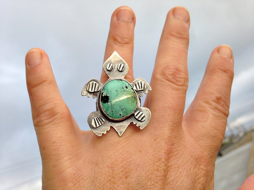 Handmade Turquoise Turtle Ring - Adjustable Sterling Silver Jewelry for Women - Perfect for Boho Fashion, Beach Vacations & Everyday Wear