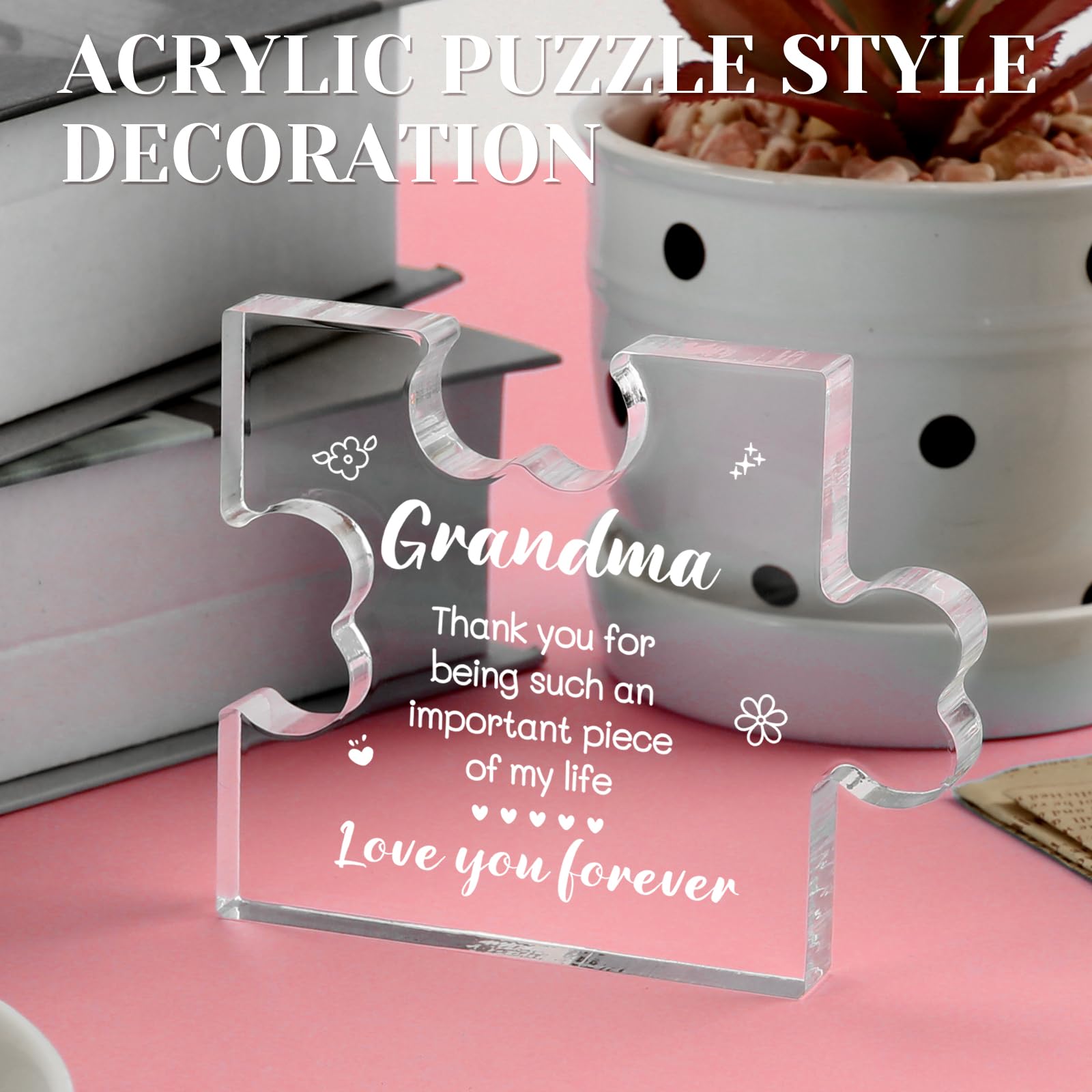 Funnli Acrylic Plaque for Grandma - Mother's Day Birthday Gift - 3.35x2.76in Desk Decor for Home Office