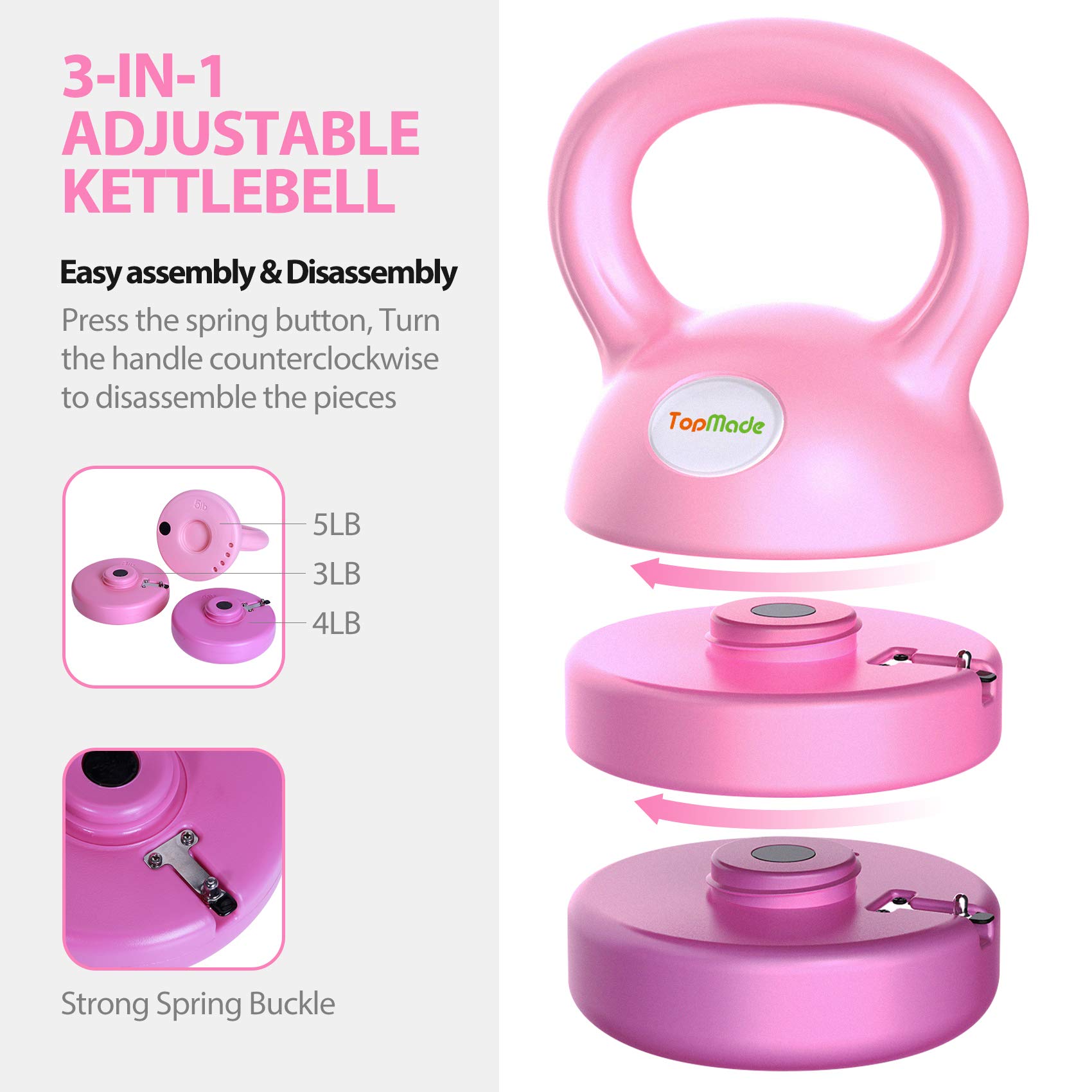 Adjustable Cast Iron Kettlebell Set - 5lb, 8lb, 9lb, 12lb Free Weights for Home Gym - Strength Training & Core Workouts - Perfect for Men & Women Fitness Enthusiasts - Ideal for CrossFit, HIIT, and Functional Training