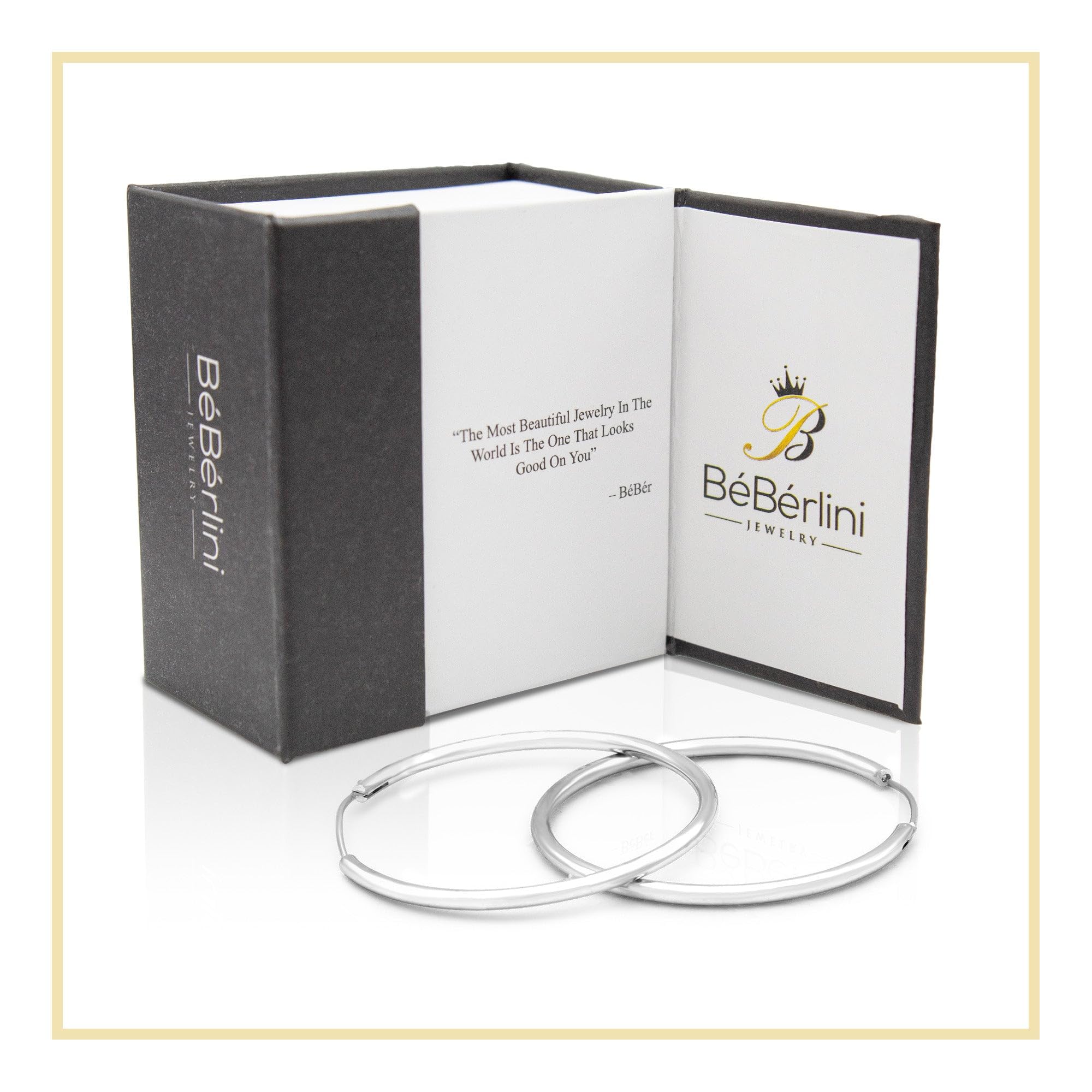 BEBERLINI Silver Large Hoop Earrings for Women - 2mm Thick Plain Hip Hop Hoops - Perfect for Everyday Wear, Parties & Fashion Accessories