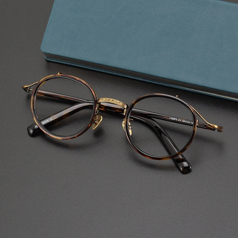 Stylish Unisex Black Titanium Acetate Round Eyeglasses - Full Rim Big Frame (Model 982027) | Perfect for Reading, Work & Fashion Accessories