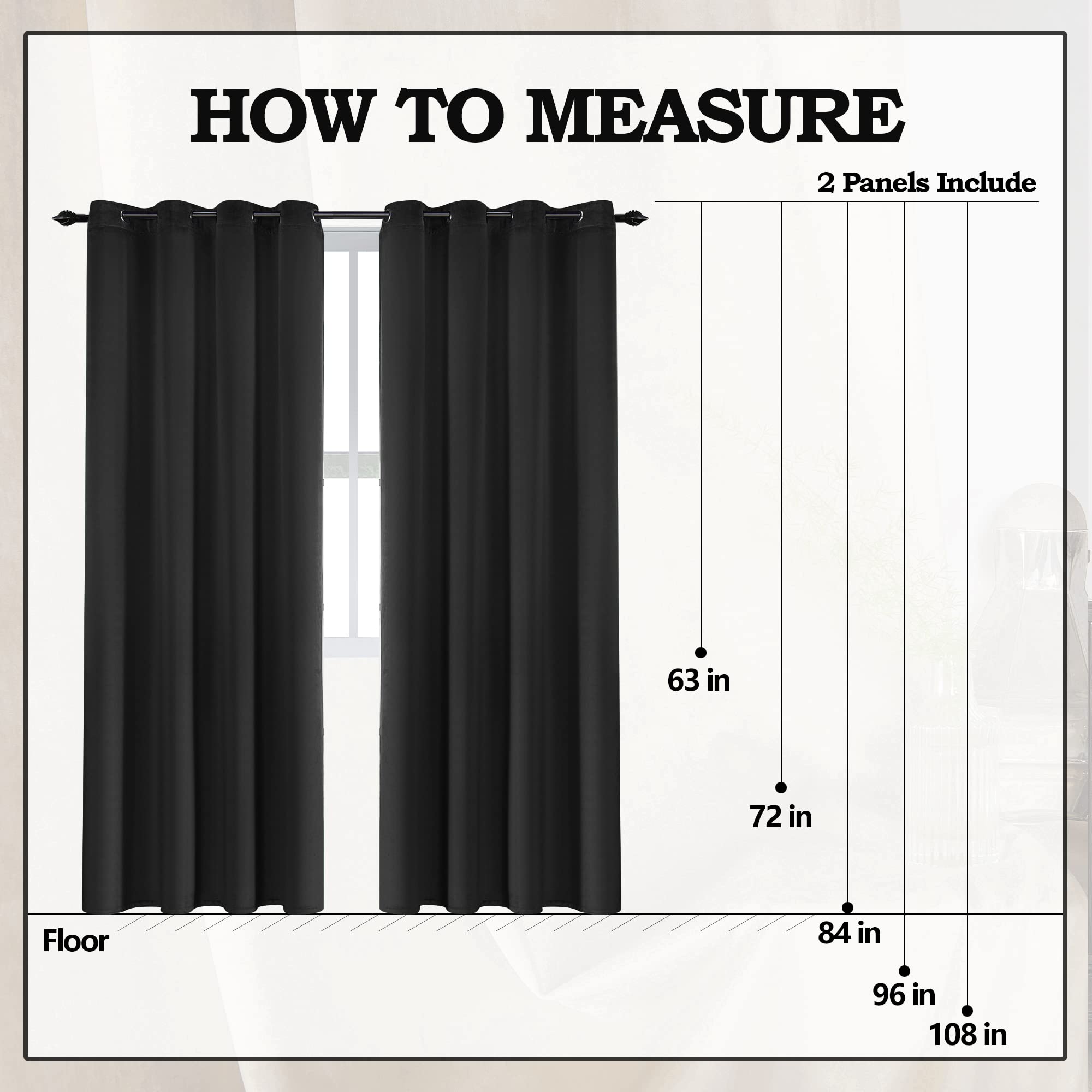 SNITIE Black 63 Inch Blackout Velvet Curtains with Grommet - Thermal Insulated Noise Reducing Thick Drapes for Living Room & Bedroom (Set of 2 Panels, 52x63 Inches) - Perfect for Home Theater, Nursery & Office Privacy