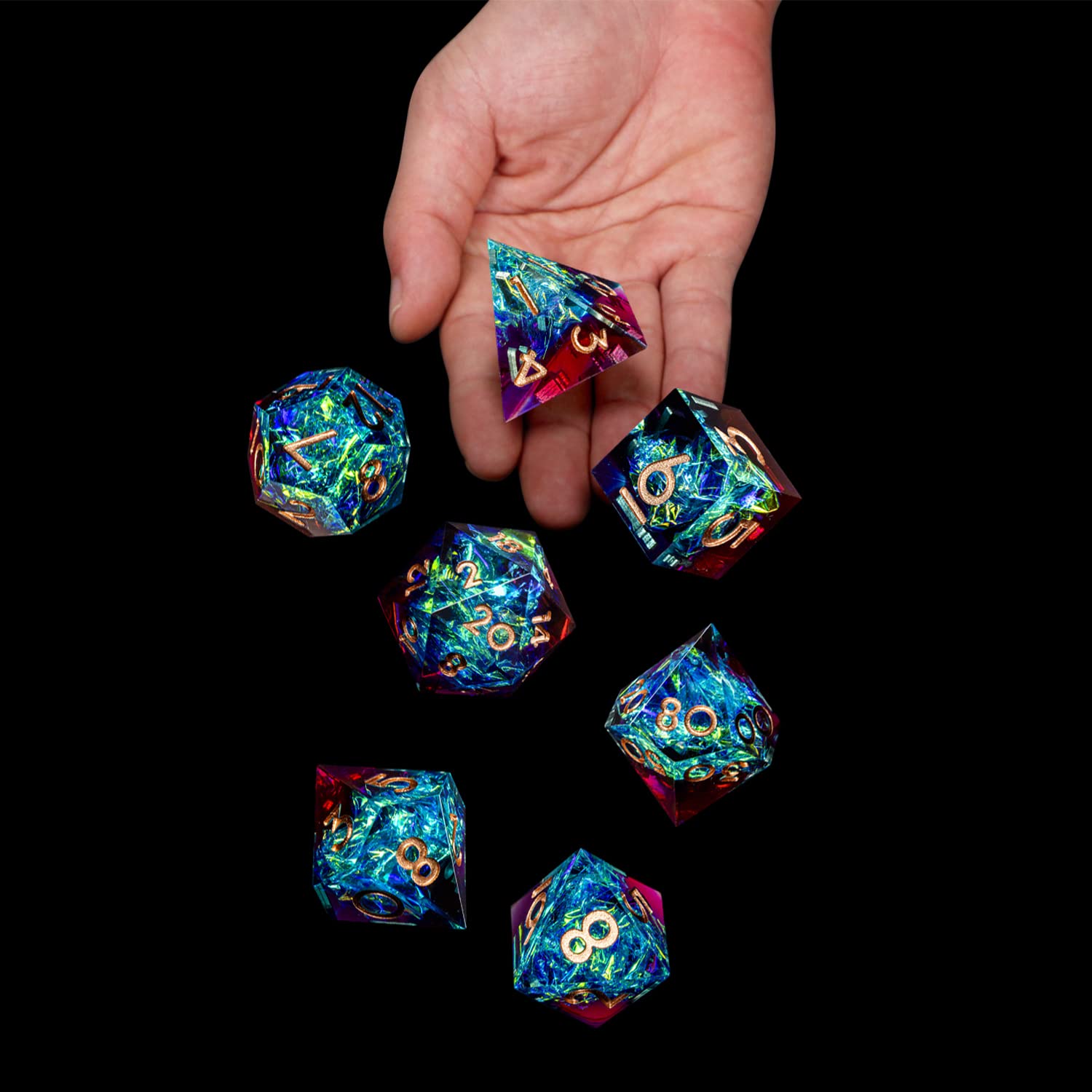 ARUOHHA Sharp Edges DND Dice Set - Translucent Polyhedral Resin D&D Dice with Lightning Effects (D20, D12, D10, D8, D6, D4) - Handmade Dungeons & Dragons RPG Accessories for Tabletop Gaming, Role Playing Games & Collectors