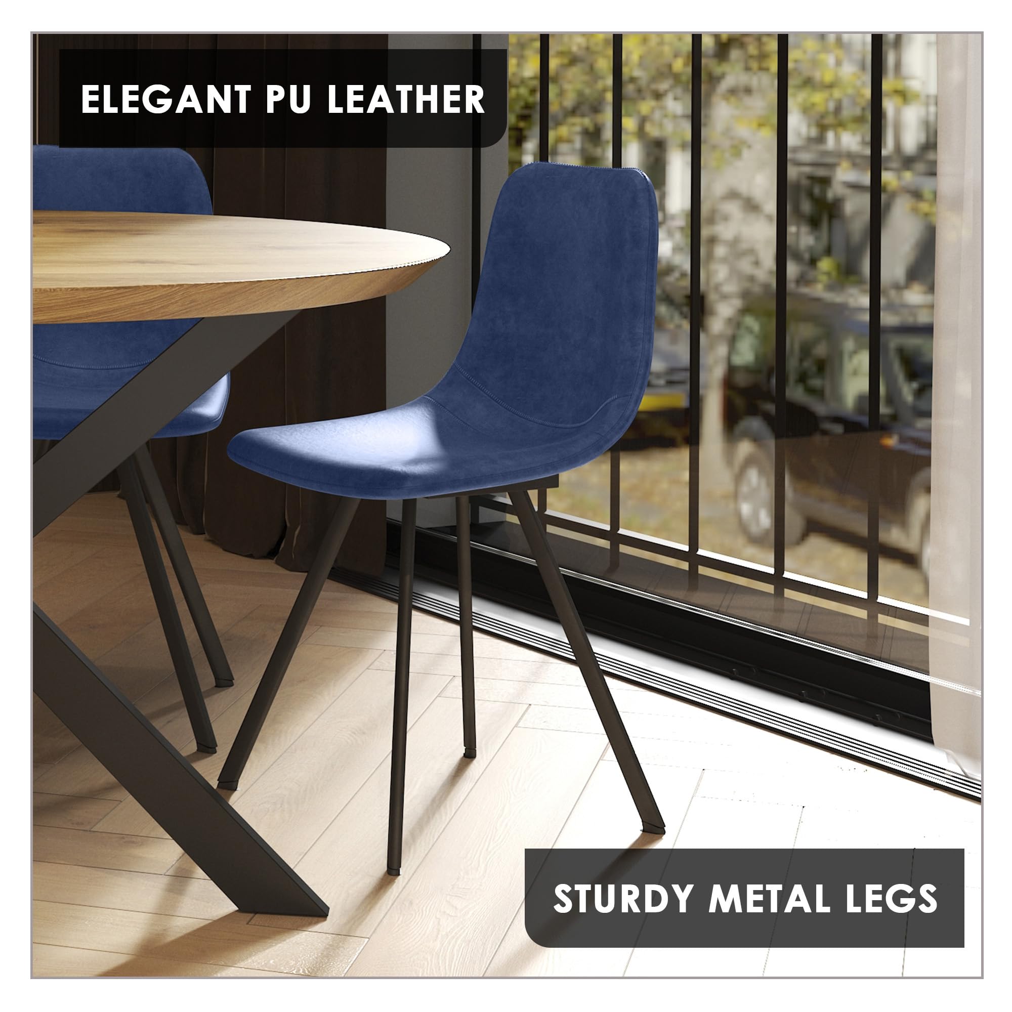 LeisureMod Dining Chairs Set of 4 - Modern Upholstered Leather Accent Chairs with Powder-Coated Metal Base for Dining Room, Living Room & Kitchen (Peacock Blue, Markley Series) - Perfect for Family Gatherings & Entertaining Guests