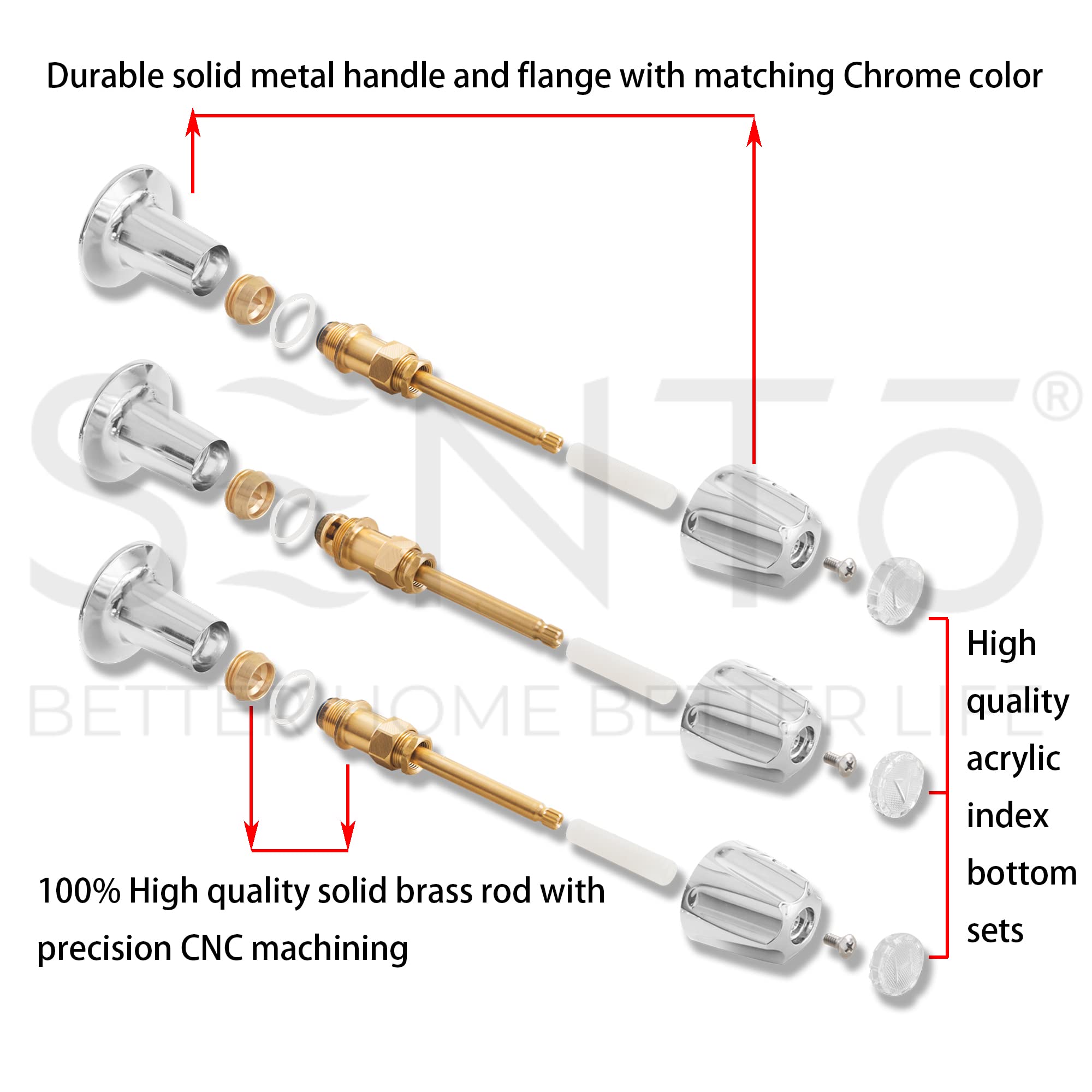 SENTO 3 Handle Bathtub and Shower Trim Set - Compatible with Price Pfister Faucets | Heavy Duty Metal Construction | Polished Chrome Finish | Easy DIY Installation | Perfect for Bathroom Renovation and Upgrade