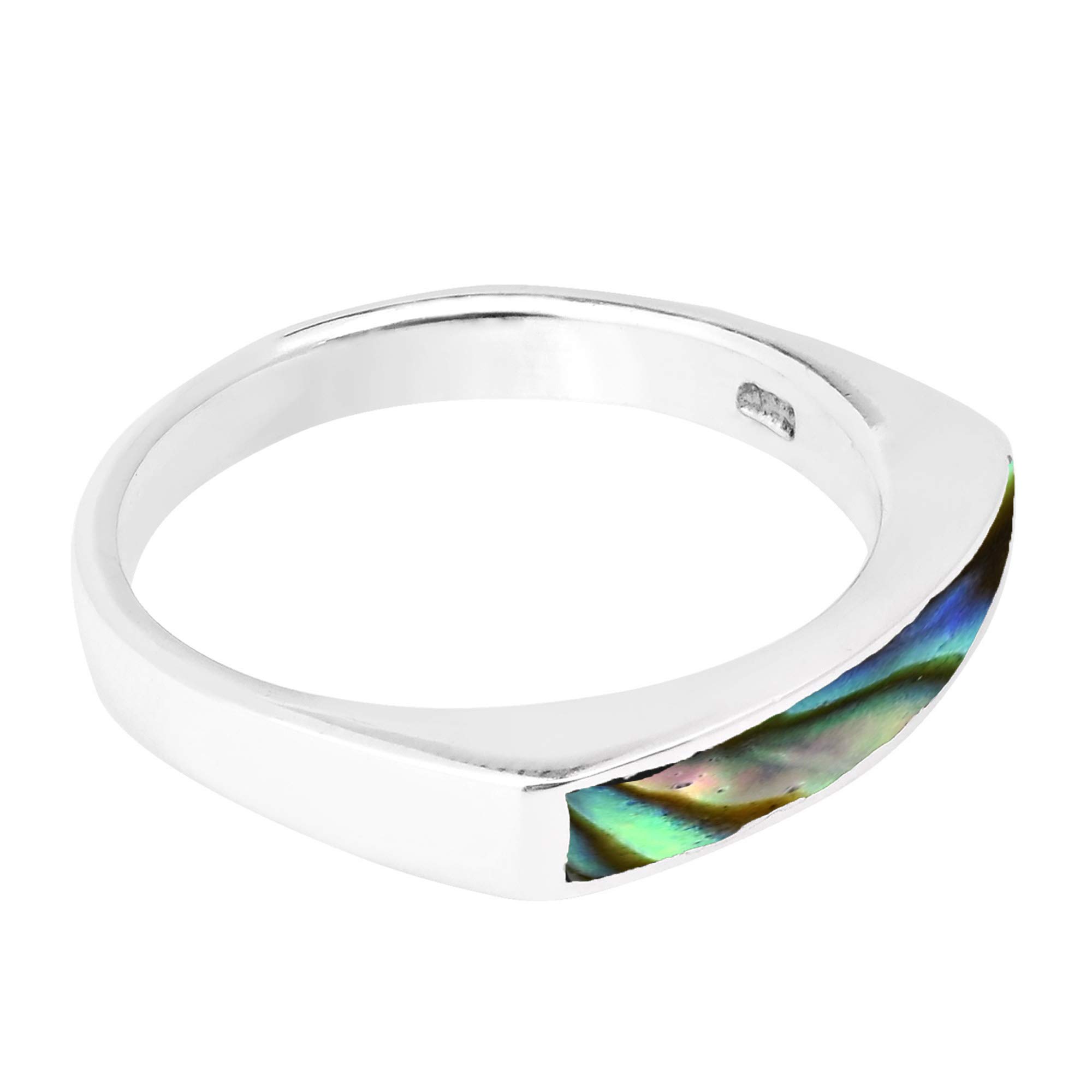 AeraVida .925 Sterling Silver Ring with Rectangular Bar Abalone Shell Inlay - Classic Wedding & Casual Comfort Fit Jewelry for Women (Sizes 5-10) | Perfect Gift for Daughter, Anniversary or Everyday Wear