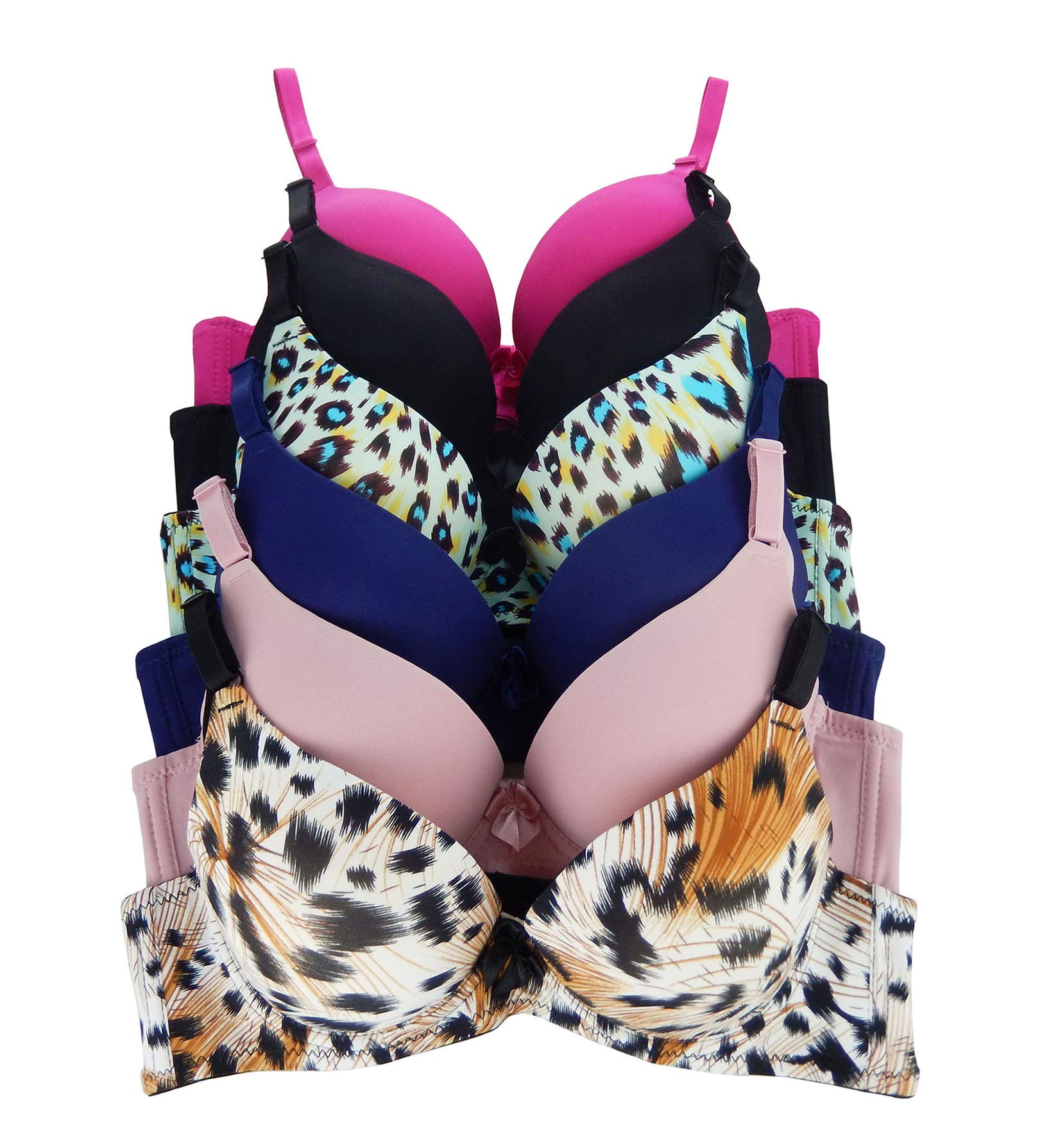 6 Pack Women's Push Up Lace Bras - Double Push Up Padded Underwire Bra for B & C Cup | Comfortable Everyday Wear, Date Night, Special Occasions