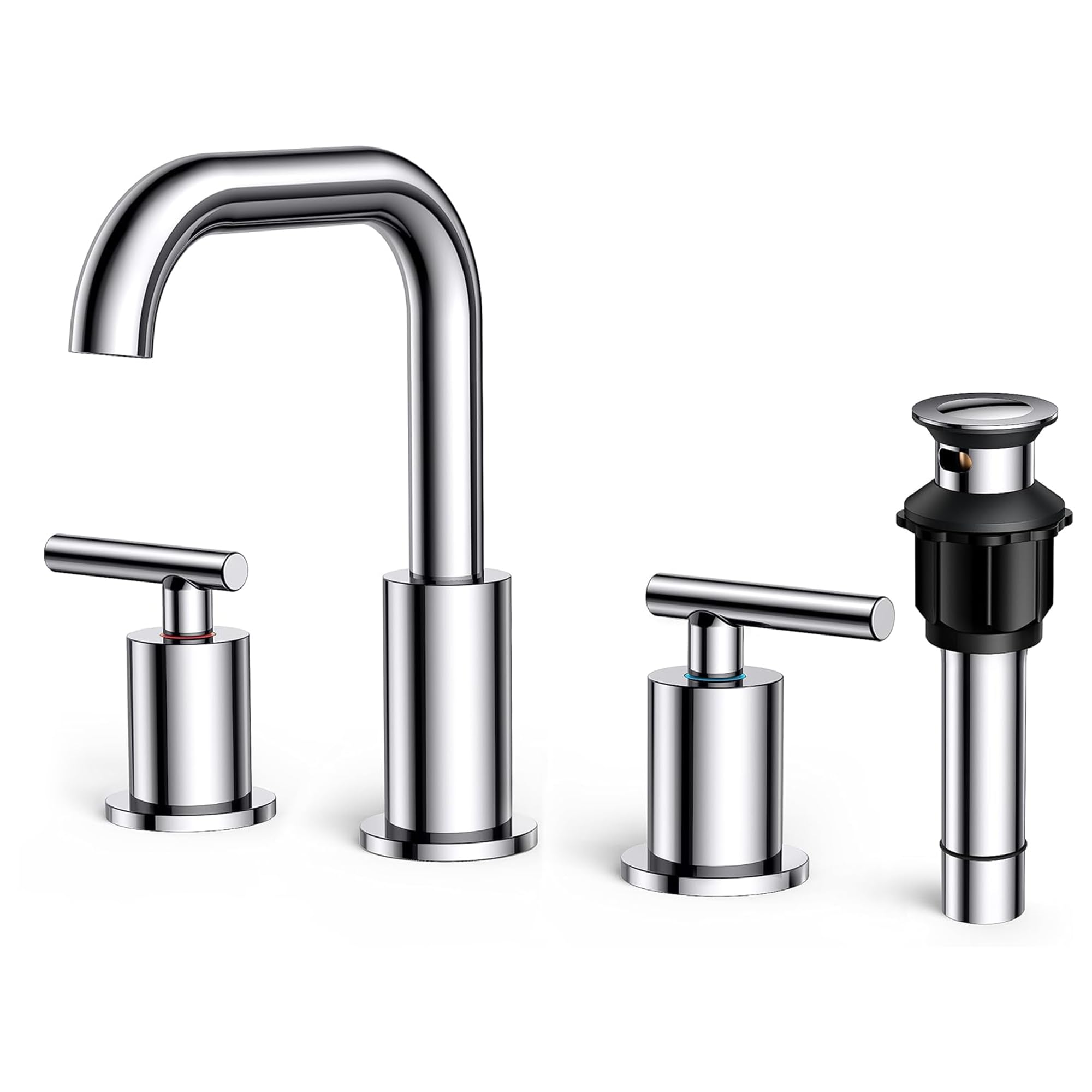 FORIOUS 8 Inch Widespread Bathroom Sink Faucet - 3 Hole 2 Handle Polished Chrome Vanity Faucet with 360° Swivel Spout, Pop Up Drain & Hoses - Perfect for Bathroom Vanity, Restroom, RV & Lavatory Sink Installation