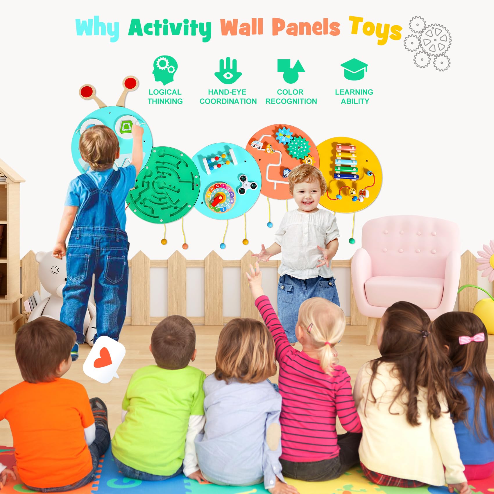 Montessori Sensory Busy Board for Toddlers - Wall Activity Panel with Caterpillar Design, Learning Toys for Daycare & Playroom - Perfect for Early Childhood Development & Sensory Play
