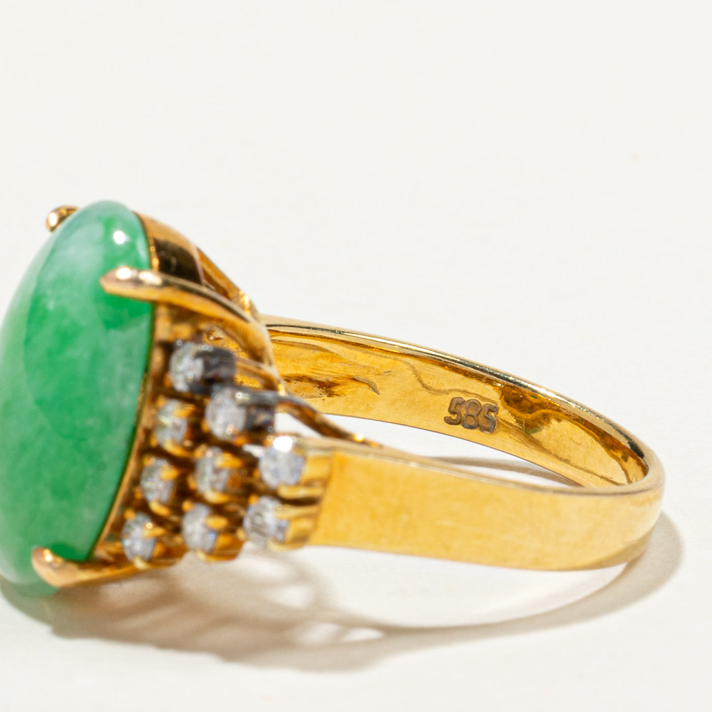 Exquisite 4.80ct Oval Cabochon Jadeite & 0.31ctw Diamond Cocktail Ring - Size 5.25 | Elegant Statement Jewelry for Weddings, Parties & Special Occasions