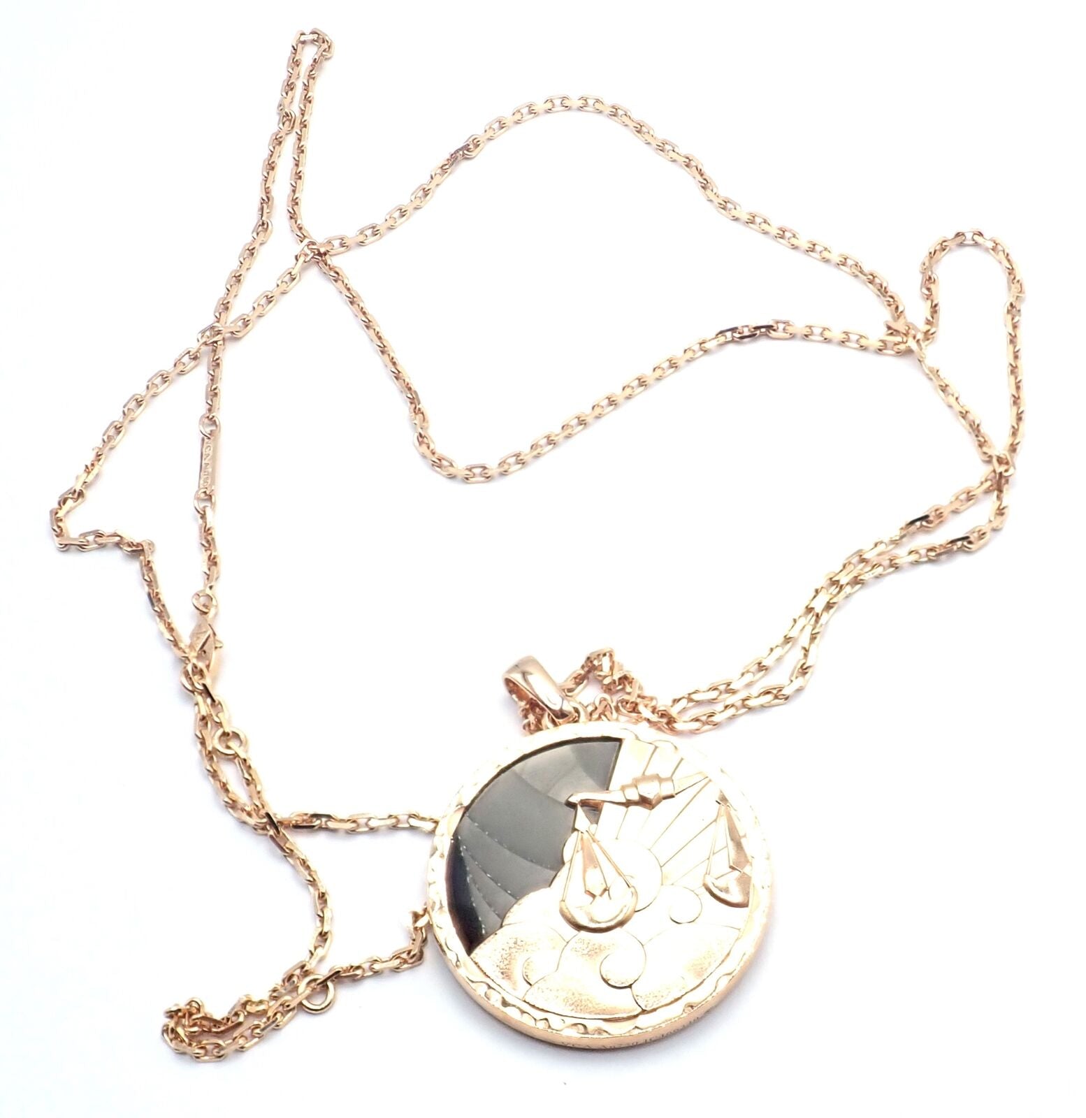 Van Cleef & Arpels 18K Rose Gold Libra Zodiac Pendant Necklace with Black Obsidian - Certified Luxury Jewelry for Women, Perfect Gift for Birthday & Anniversary