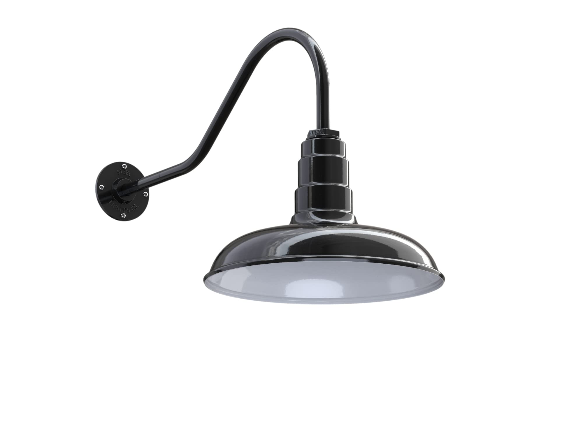 Steel Lighting Co. Topanga 14-inch Barn Light - Black Exterior/White Interior | Outdoor Wall Mounted Farmhouse Sconce | American-Made Gooseneck Garage Lighting (23-inch Arm) | Perfect for Porch, Patio, Shed & Workshop Exterior Lighting