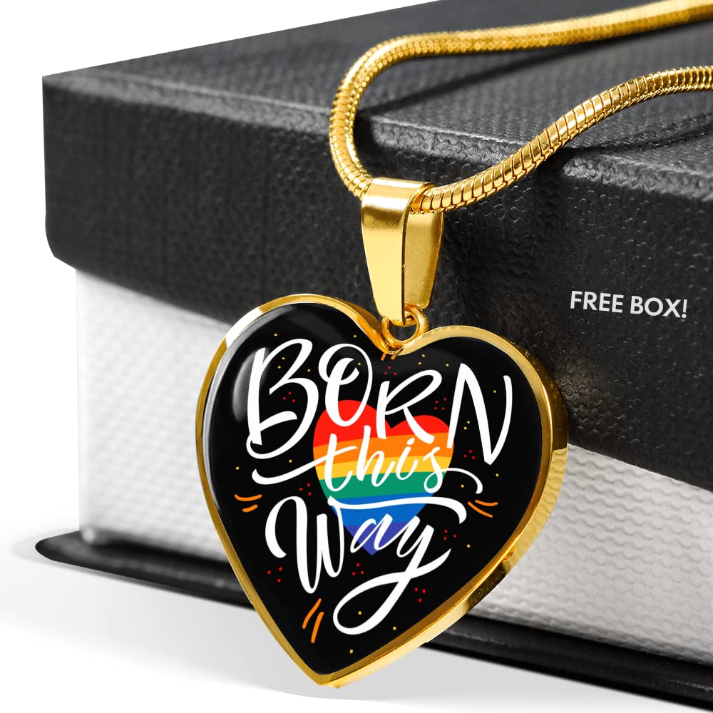 Customized Born This Way Pride Necklace - Heart Pendant with Gift Box | Rainbow LGBTQ+ Jewelry for Gay, Lesbian & Bisexual Pride | Perfect Gift for Pride Month, Couples & Special Occasions