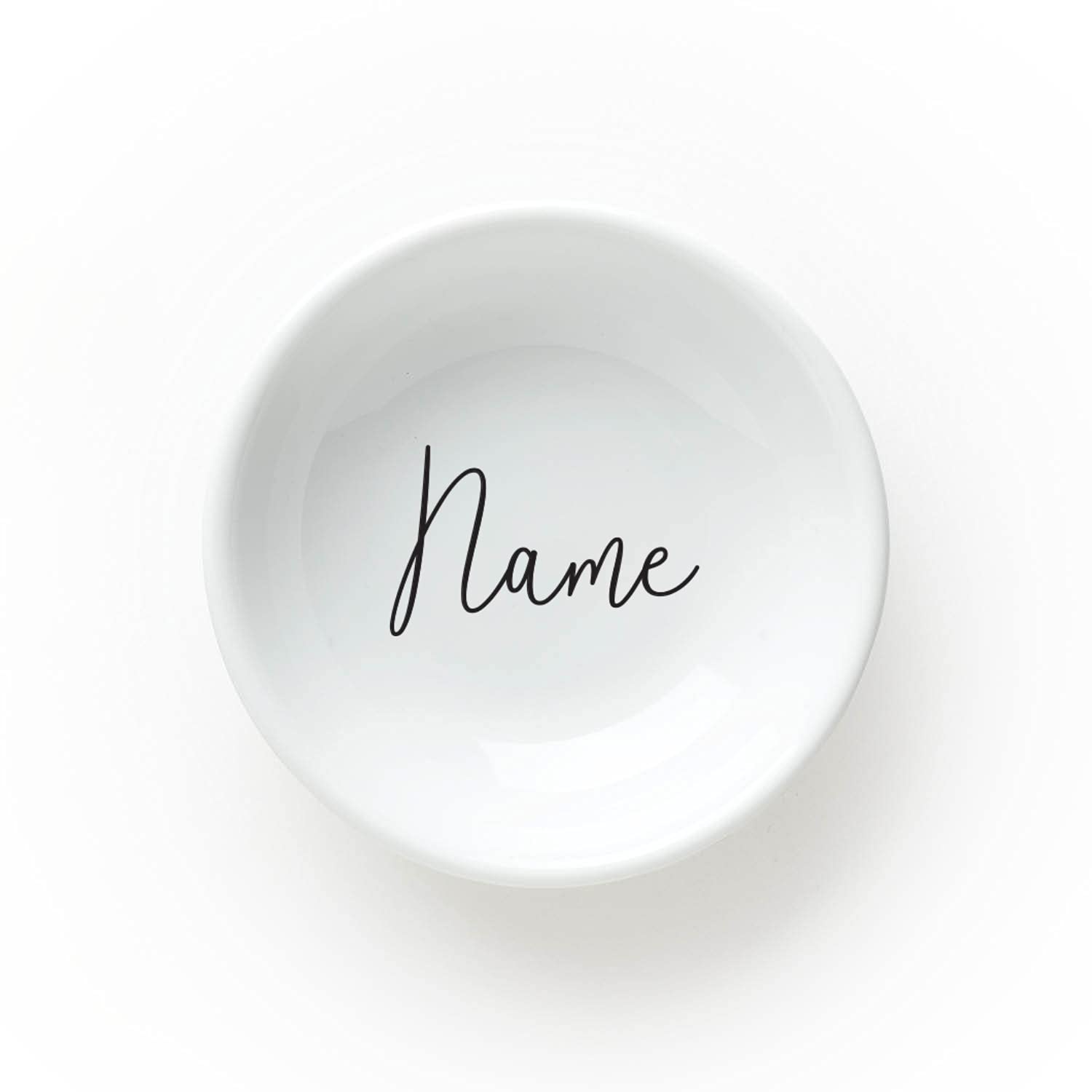 Custom Engraved Name Round White Trinket Dish - Personalized Jewelry Tray for Rings, Bracelets & Coins | Elegant Desk & Dresser Organizer | Perfect Gift for Birthdays, Anniversaries & Housewarming | 4x4 Inch Ceramic Decorative Bowl
