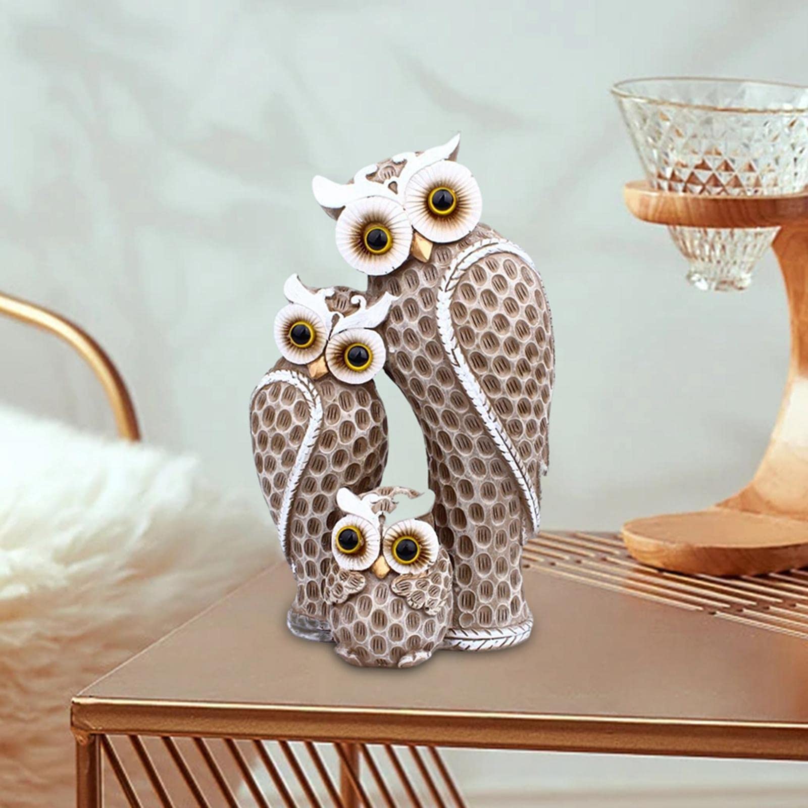Resin Owl Family Figurines - Handcrafted Home Decor Statues for Owl Lovers, Wedding Gifts & Housewarming Presents - Cute Animal Models for Apartment Nightstands, Bookshelves & Bar Countertops (Brown) | Perfect for Living Room Decor, Baby Nursery & Office Desk Accessories