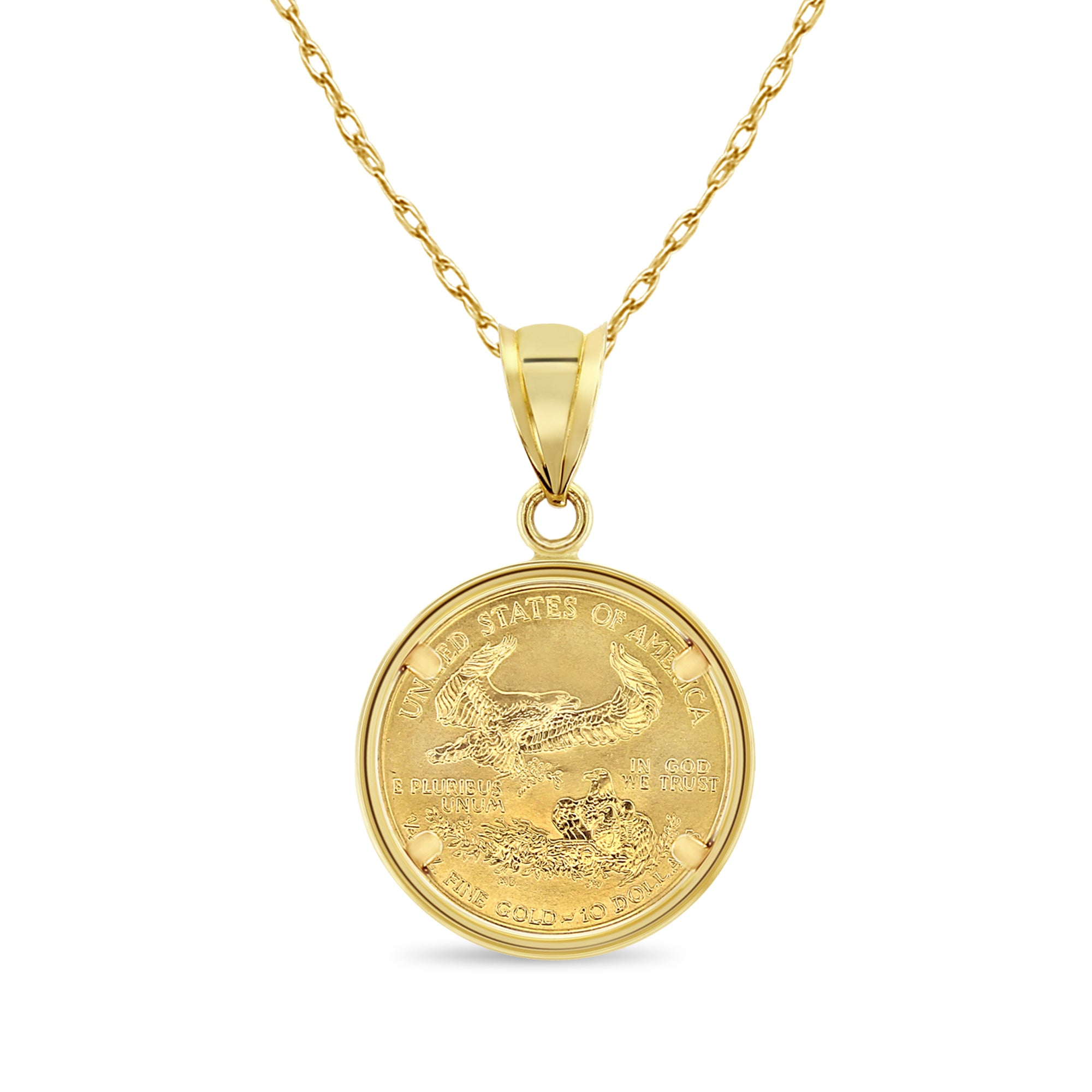1/4 Oz Lady Liberty Flying Eagle Coin Necklace in Polished Bezel Setting - Perfect for Gifts, Jewelry Collectors & Patriotic Fashion Accessories