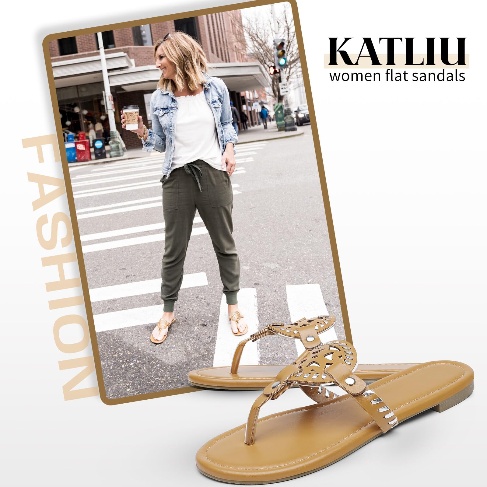 Katliu Women's Flat Sandals - Comfortable Flip Flop Thong Sandals for Summer | Cute & Dressy Beach Sandals for Casual Outings, Vacations & Poolside Relaxation