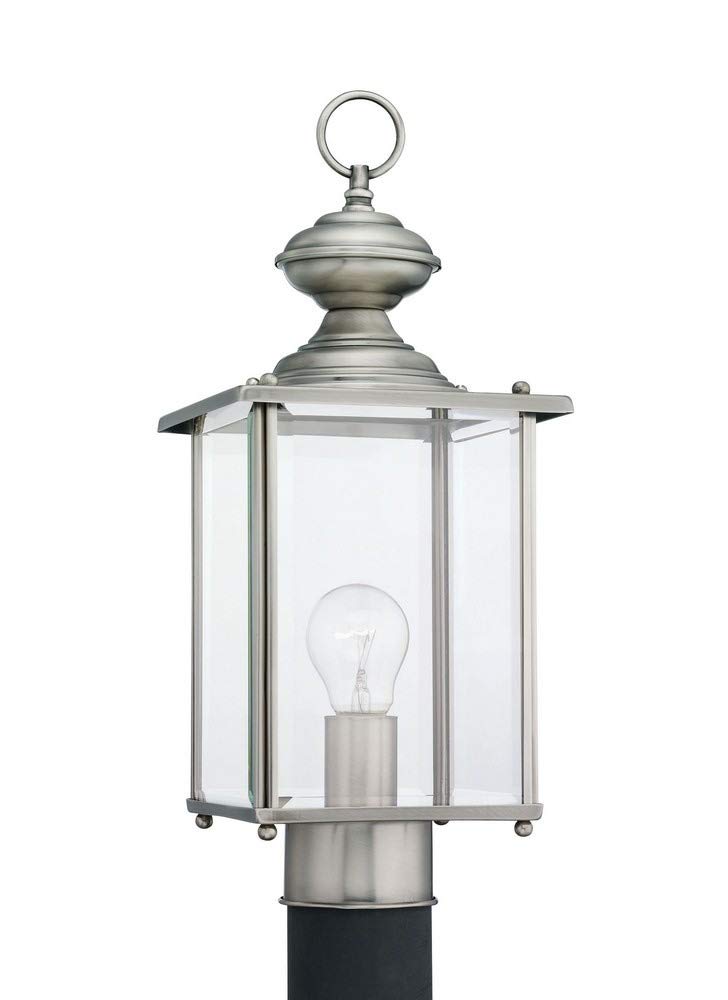 Generation Lighting 8257-965 Jamestowne Outdoor Post Lantern - Antique Brushed Nickel Exterior Light Fixture for Porch, Garden & Pathway Lighting - Weather Resistant Outdoor Post Light for Home & Commercial Use